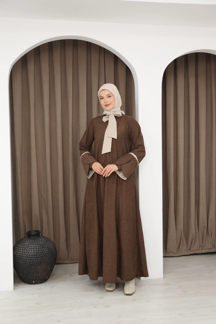 8061 Cepli Detaylı Elbise - Kahverengi