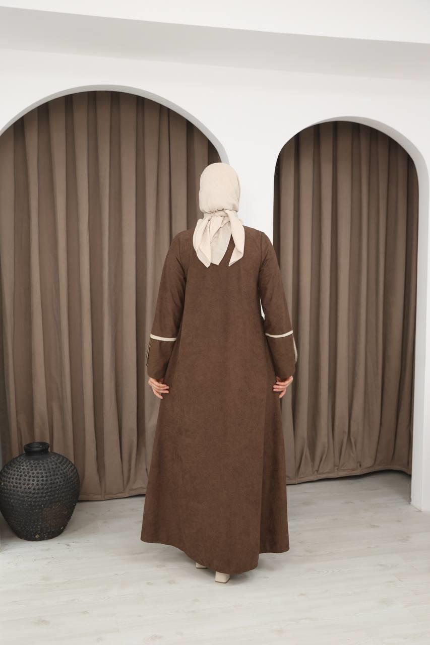 8061 Cepli Detaylı Elbise - Kahverengi