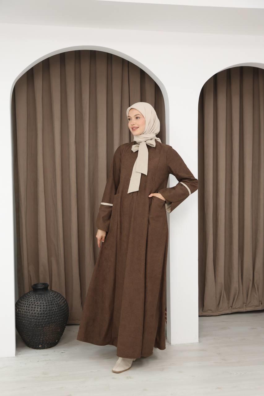 8061 Cepli Detaylı Elbise - Kahverengi