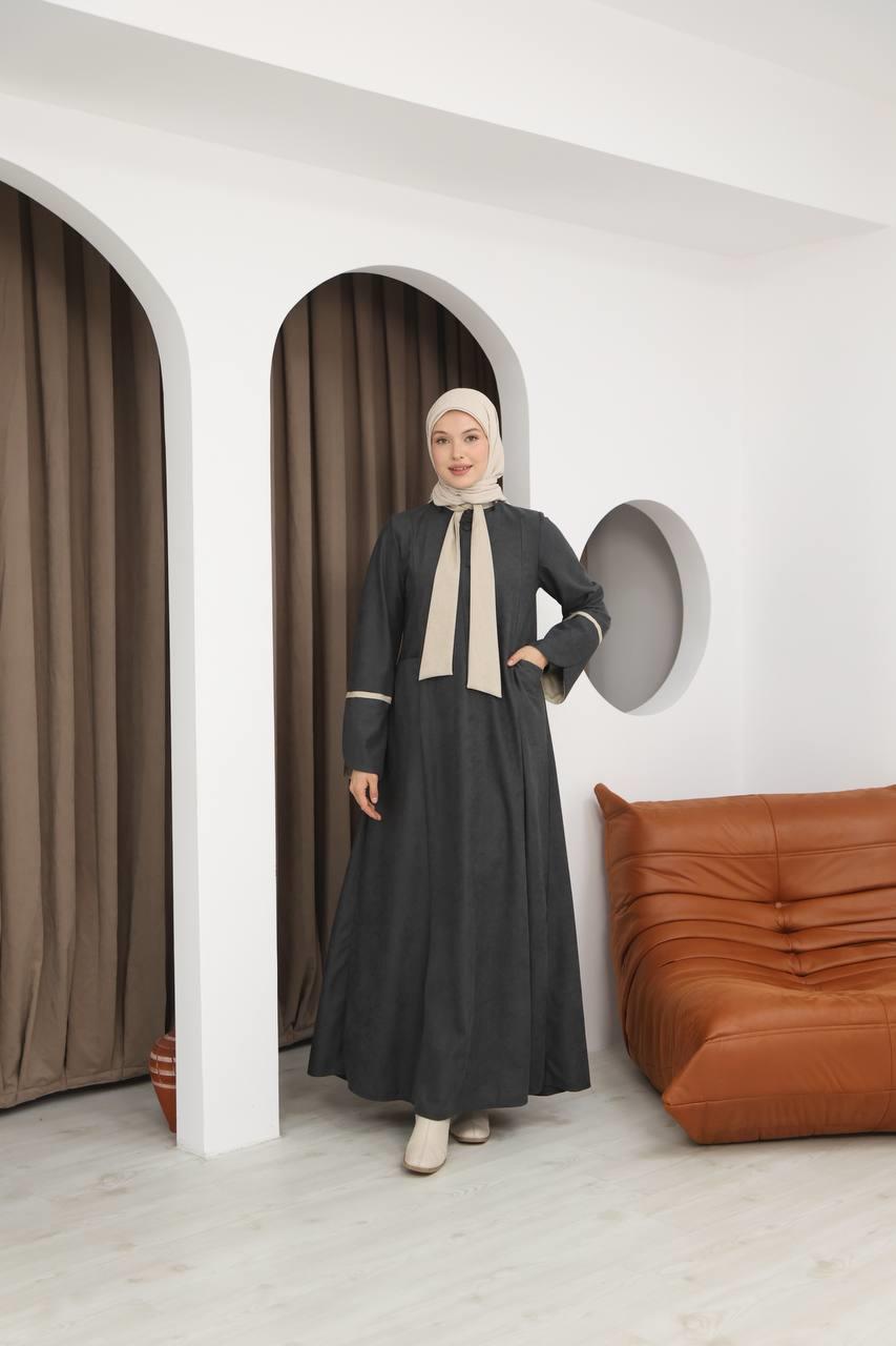 8061 Cepli Detaylı Elbise - Koyu Gri