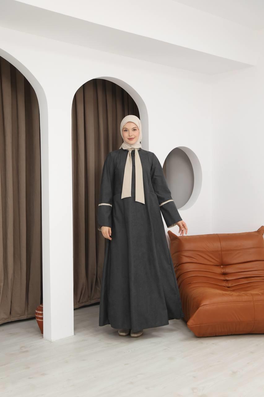 8061 Cepli Detaylı Elbise - Koyu Gri