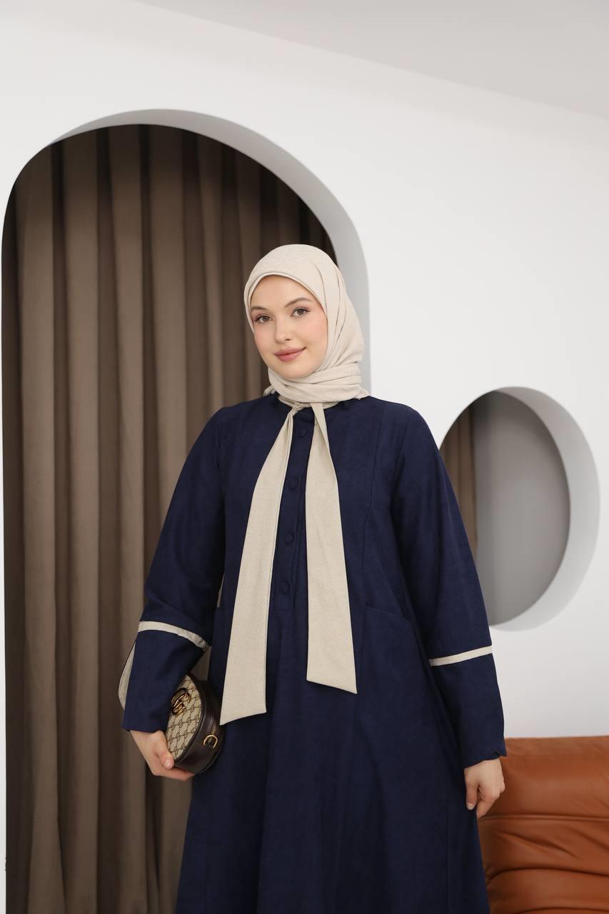 8061 Cepli Detaylı Elbise - Lacivert