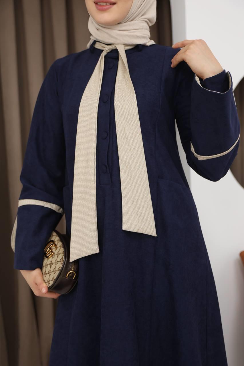 8061 Cepli Detaylı Elbise - Lacivert