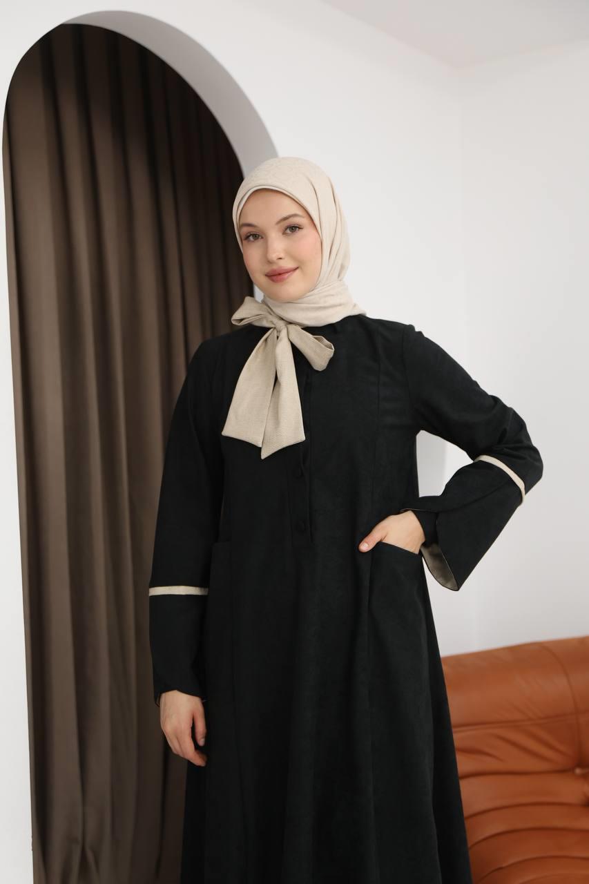 8061 Cepli Detaylı Elbise - Siyah