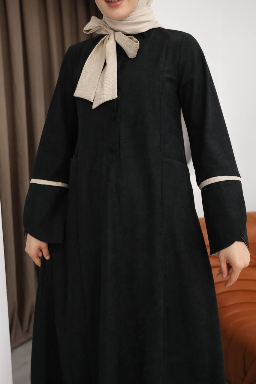 8061 Cepli Detaylı Elbise - Siyah