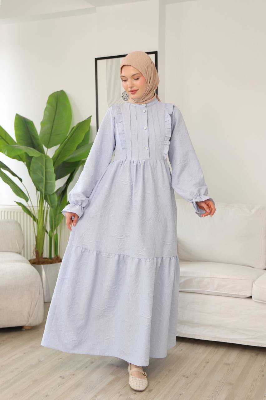 9270 Masal Fırfır Detaylı Elbise - Bebe Mavisi