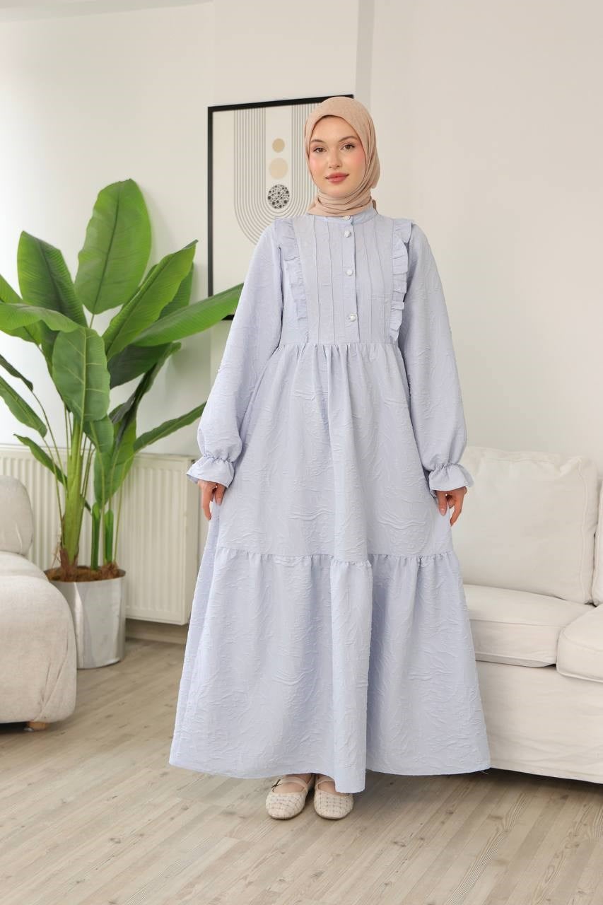9270 Masal Fırfır Detaylı Elbise - Bebe Mavisi