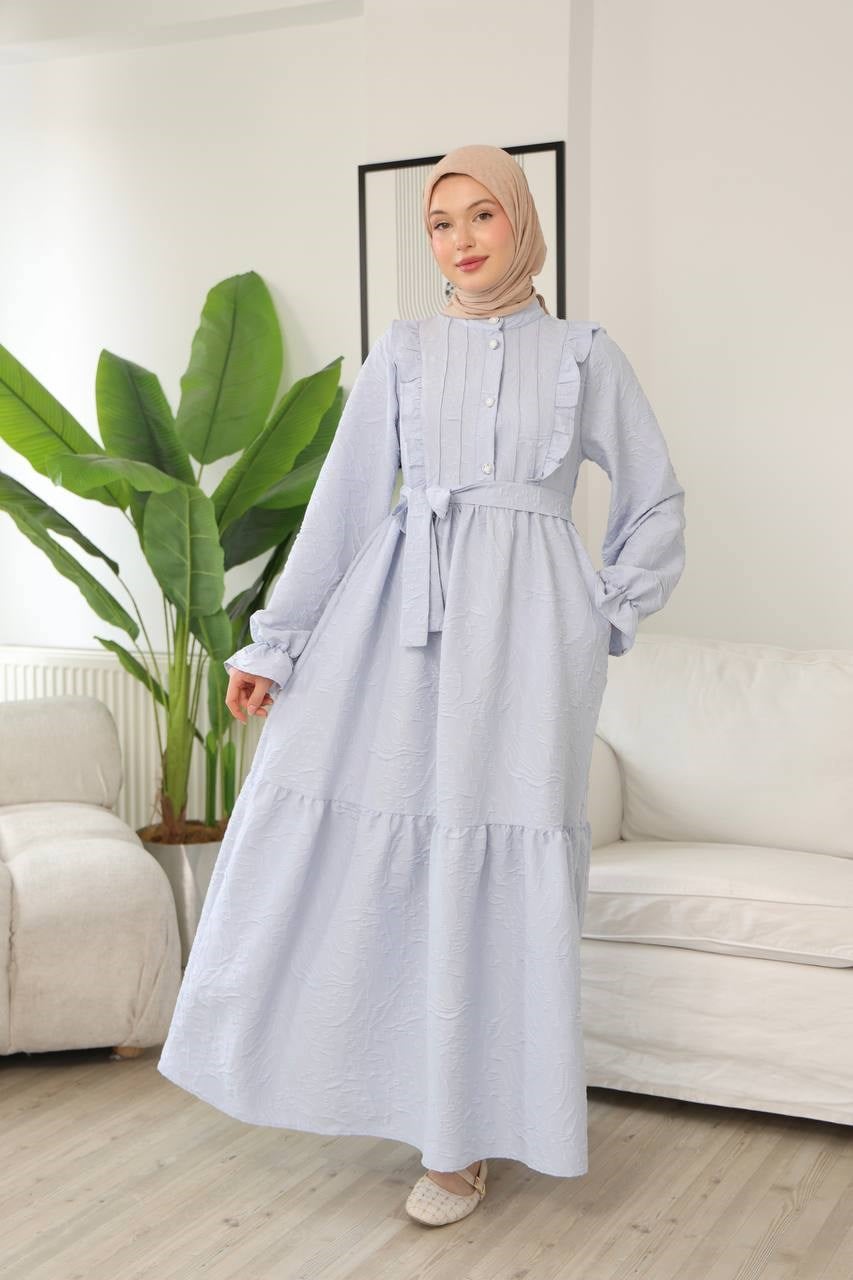 9270 Masal Fırfır Detaylı Elbise - Bebe Mavisi