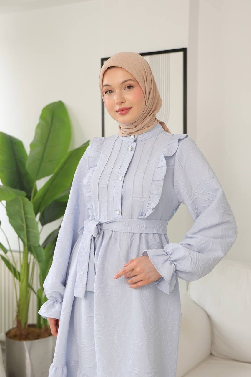 9270 Masal Fırfır Detaylı Elbise - Bebe Mavisi