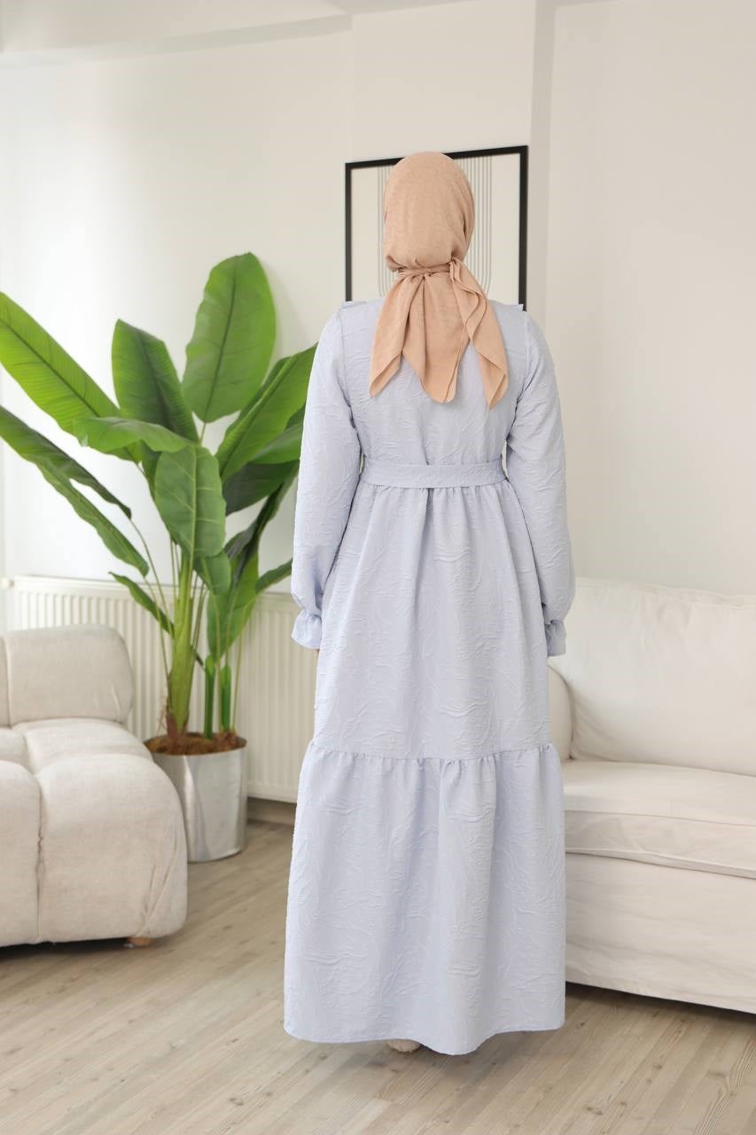 9270 Masal Fırfır Detaylı Elbise - Bebe Mavisi