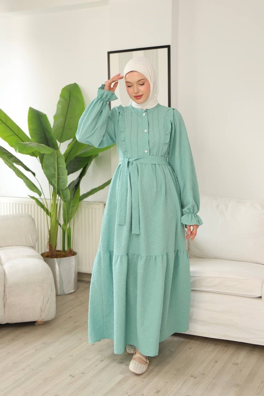 9270 Masal Fırfır Detaylı Elbise - Mint