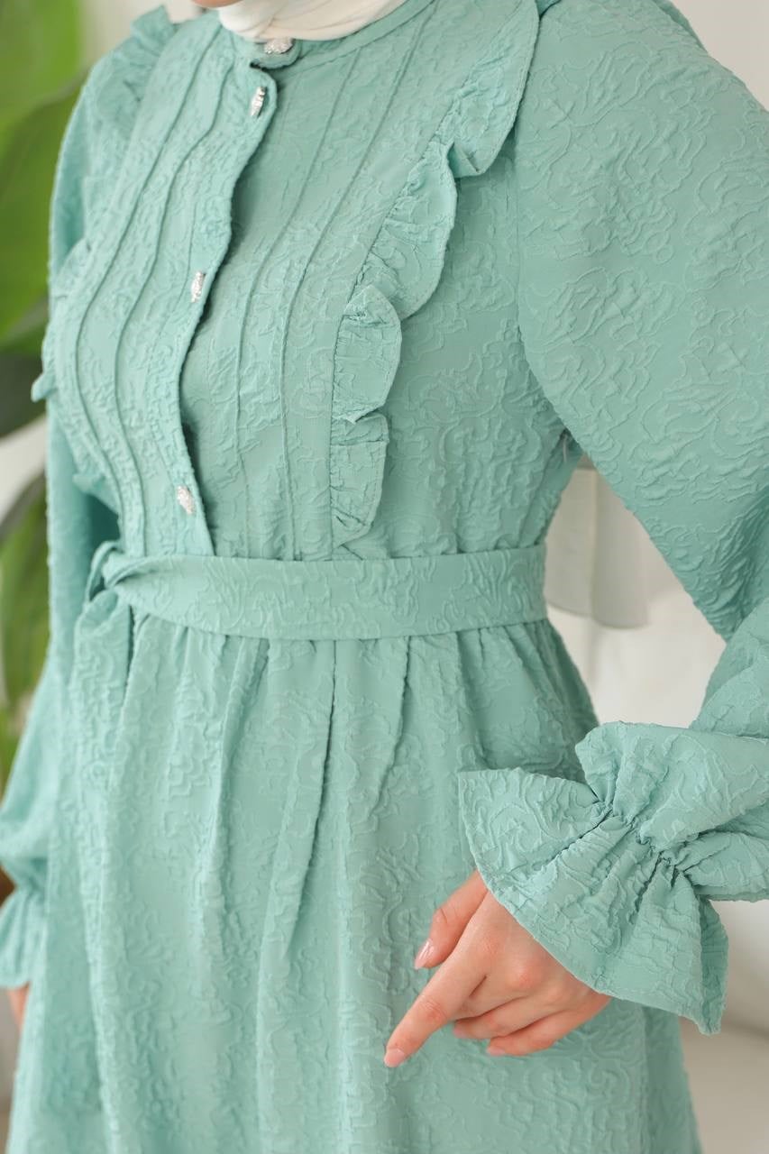 9270 Masal Fırfır Detaylı Elbise - Mint