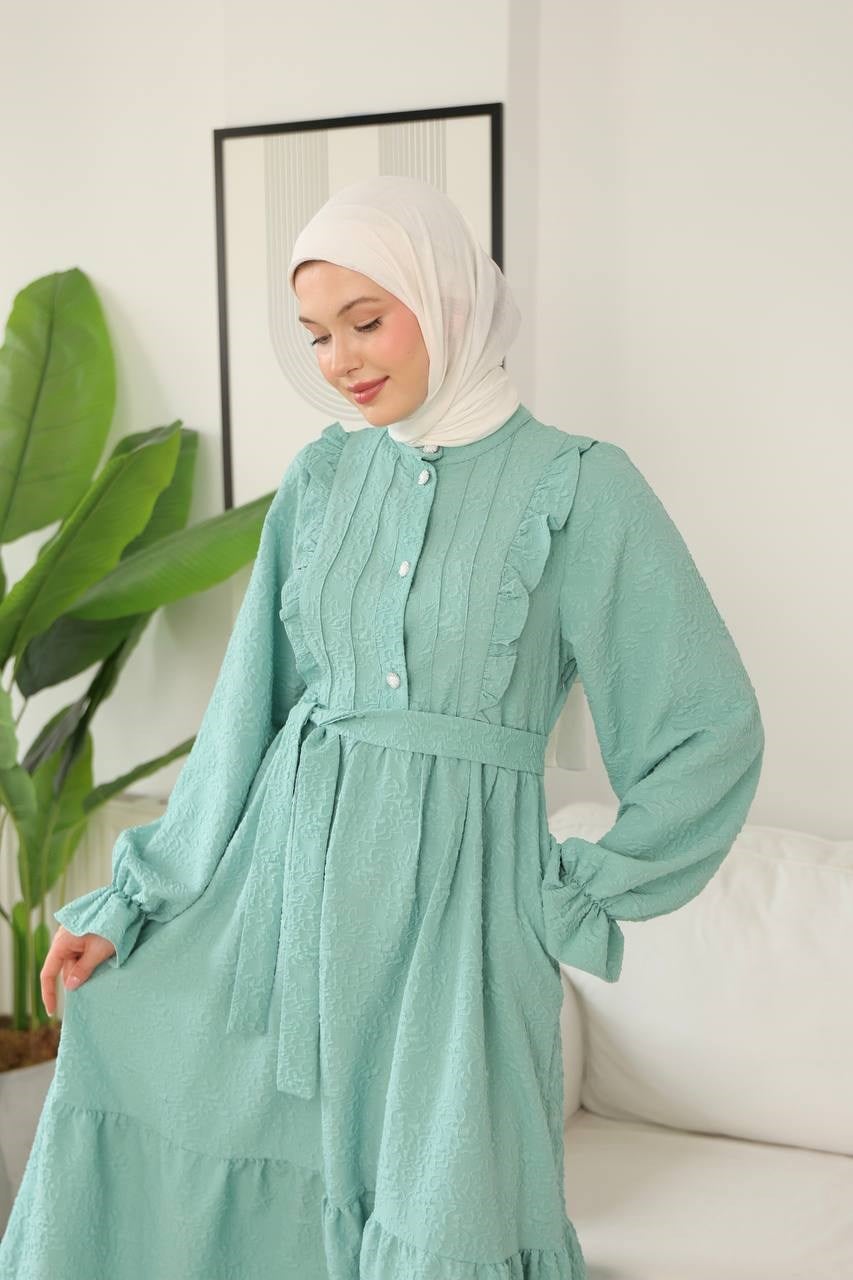 9270 Masal Fırfır Detaylı Elbise - Mint
