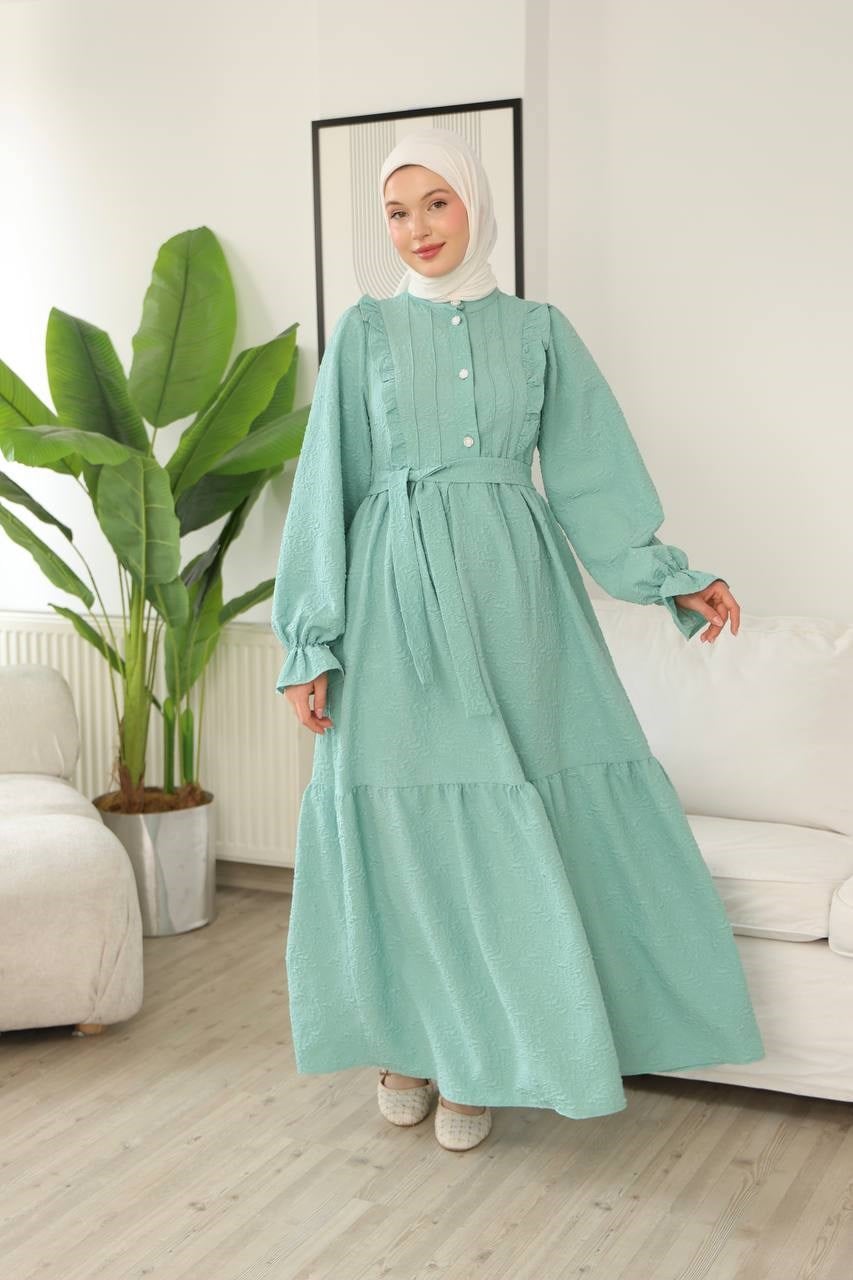 9270 Masal Fırfır Detaylı Elbise - Mint