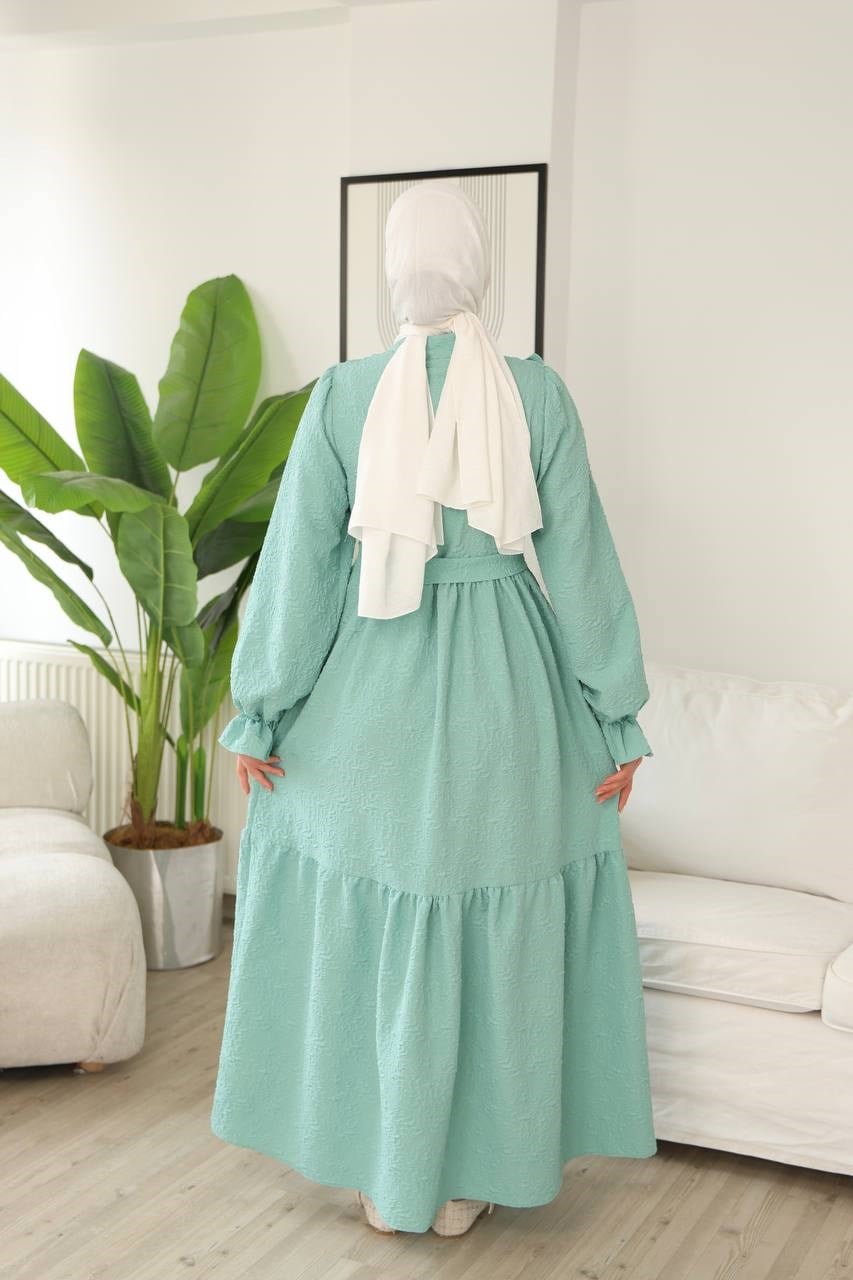 9270 Masal Fırfır Detaylı Elbise - Mint