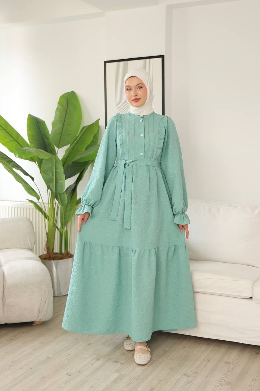 9270 Masal Fırfır Detaylı Elbise - Mint