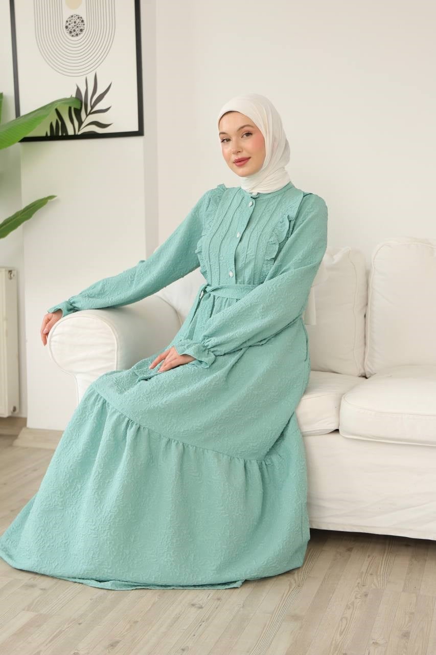 9270 Masal Fırfır Detaylı Elbise - Mint