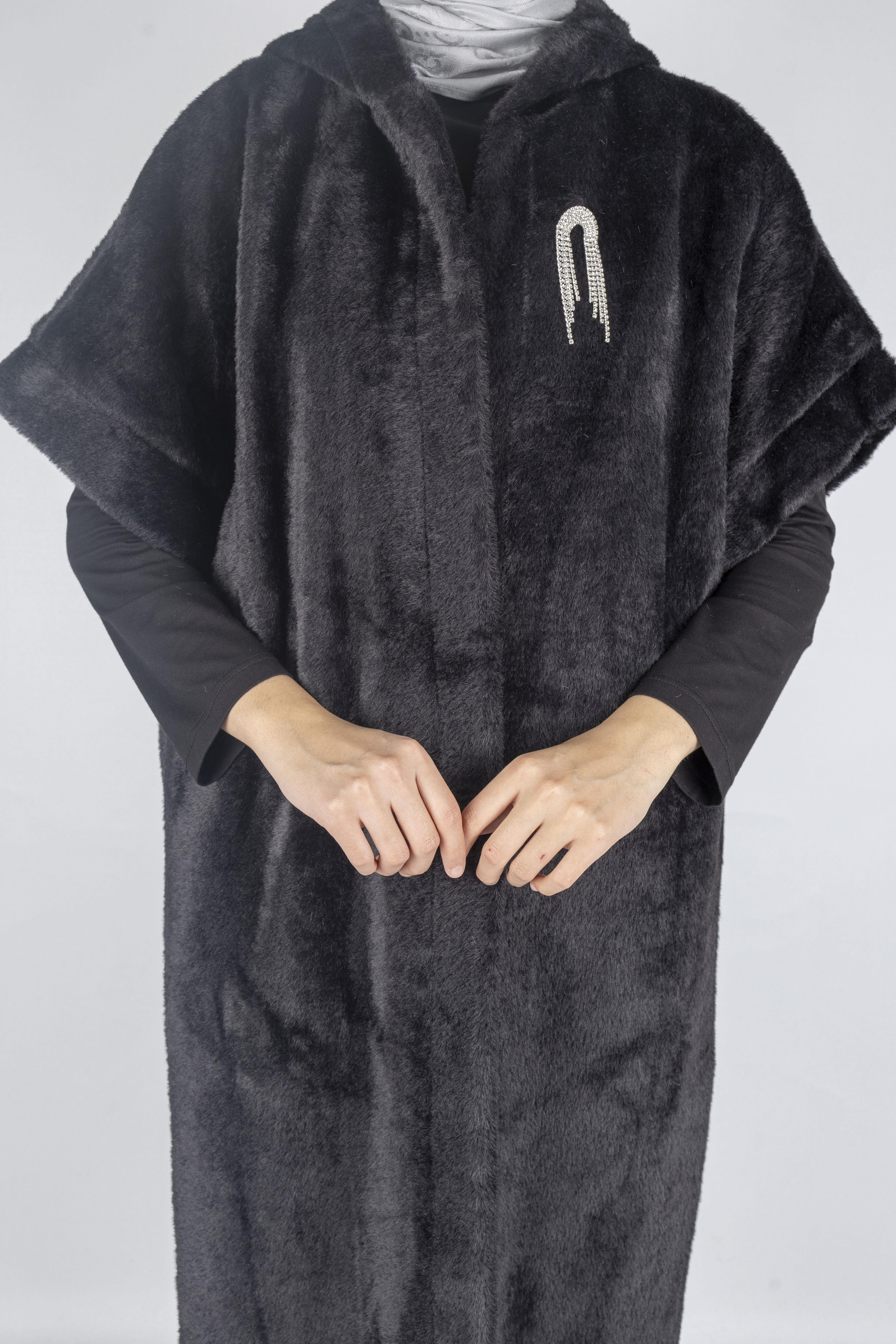 Angora Kapüşonlu Yelek Siyah OTW9279