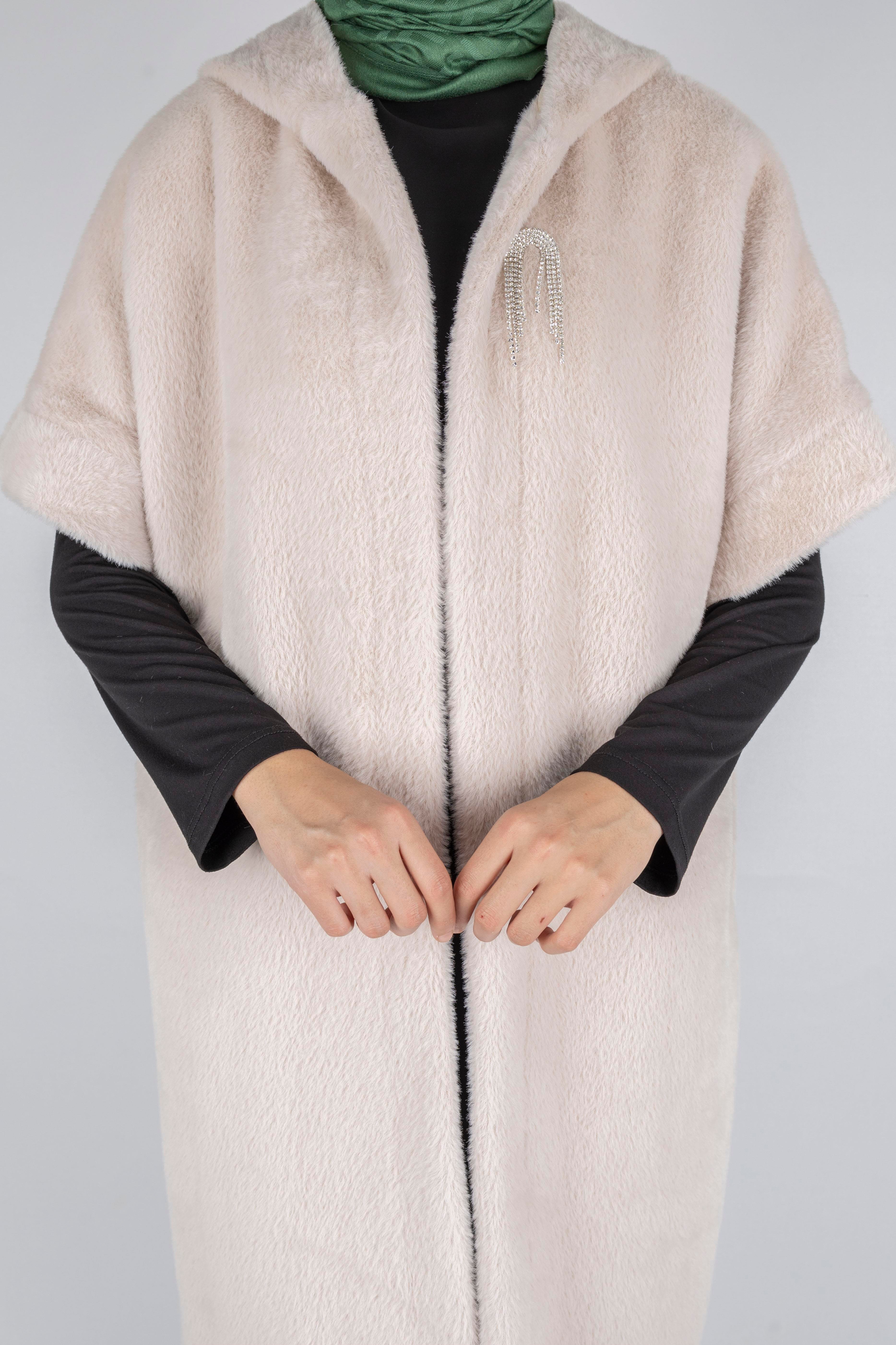 Angora Kapüşonlu Yelek Taş OTW9279