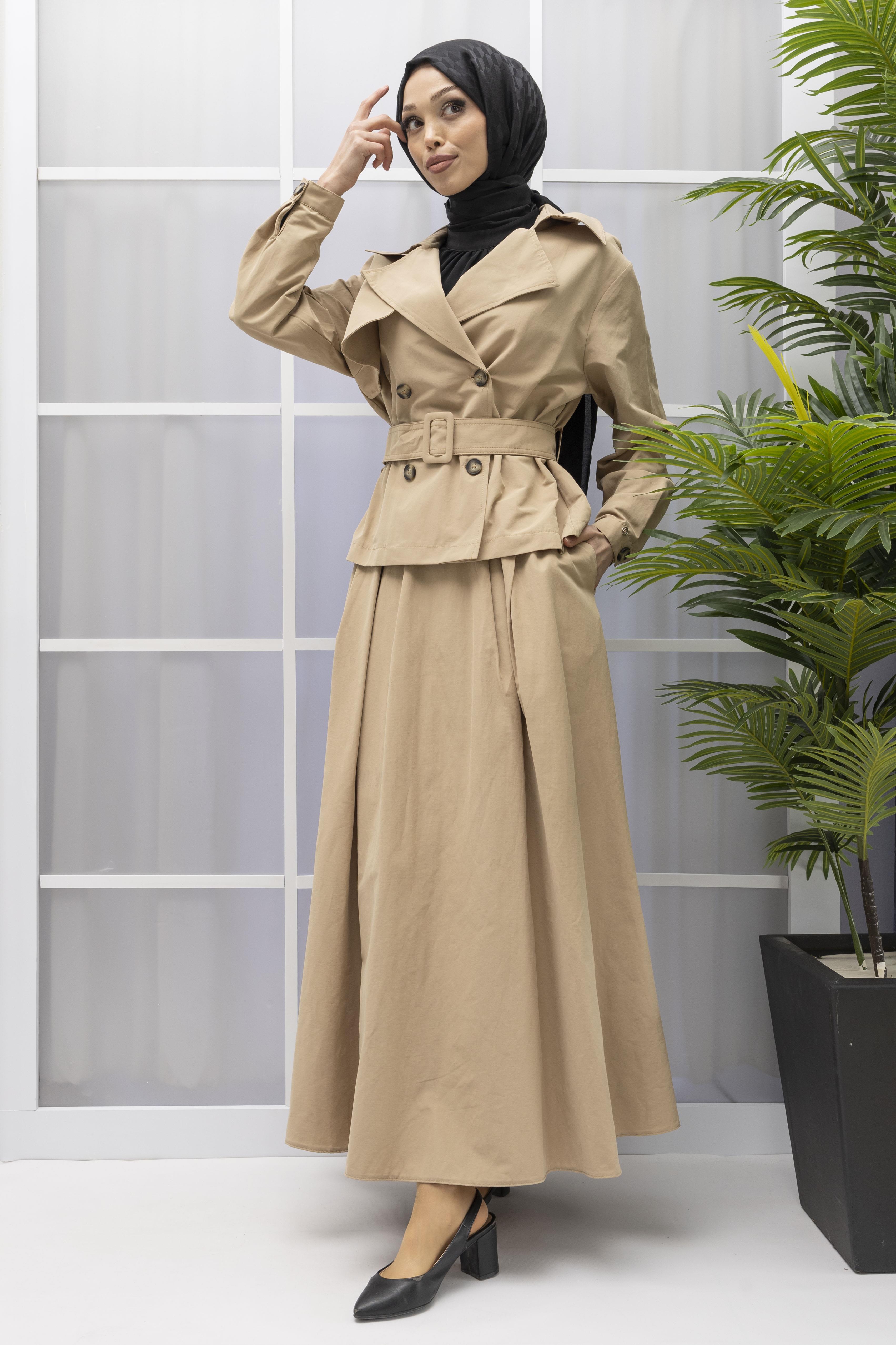 ARMİNE TREND ETEK CEKET TAKIM Bej OTW619