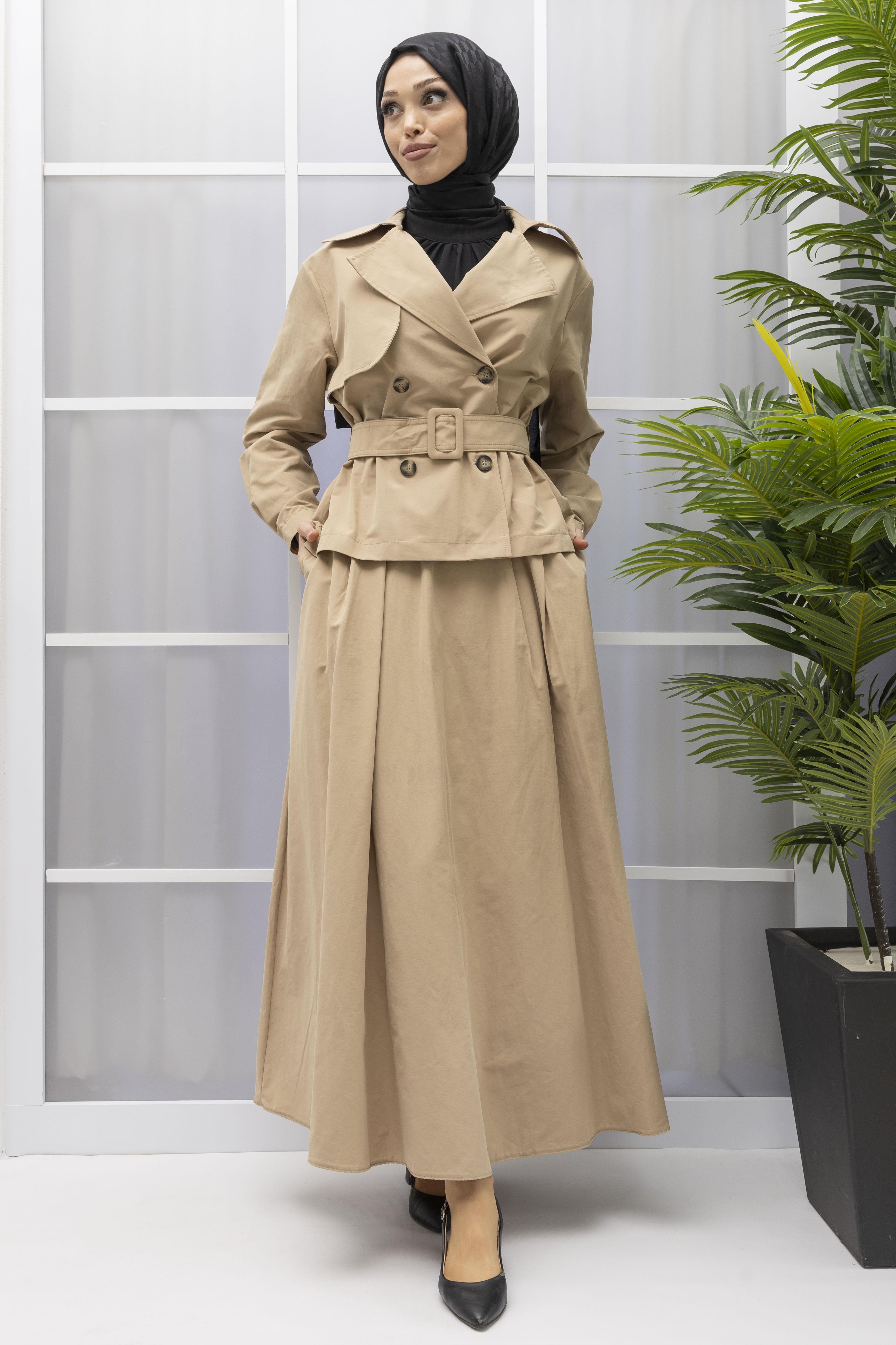 ARMİNE TREND ETEK CEKET TAKIM Bej OTW619