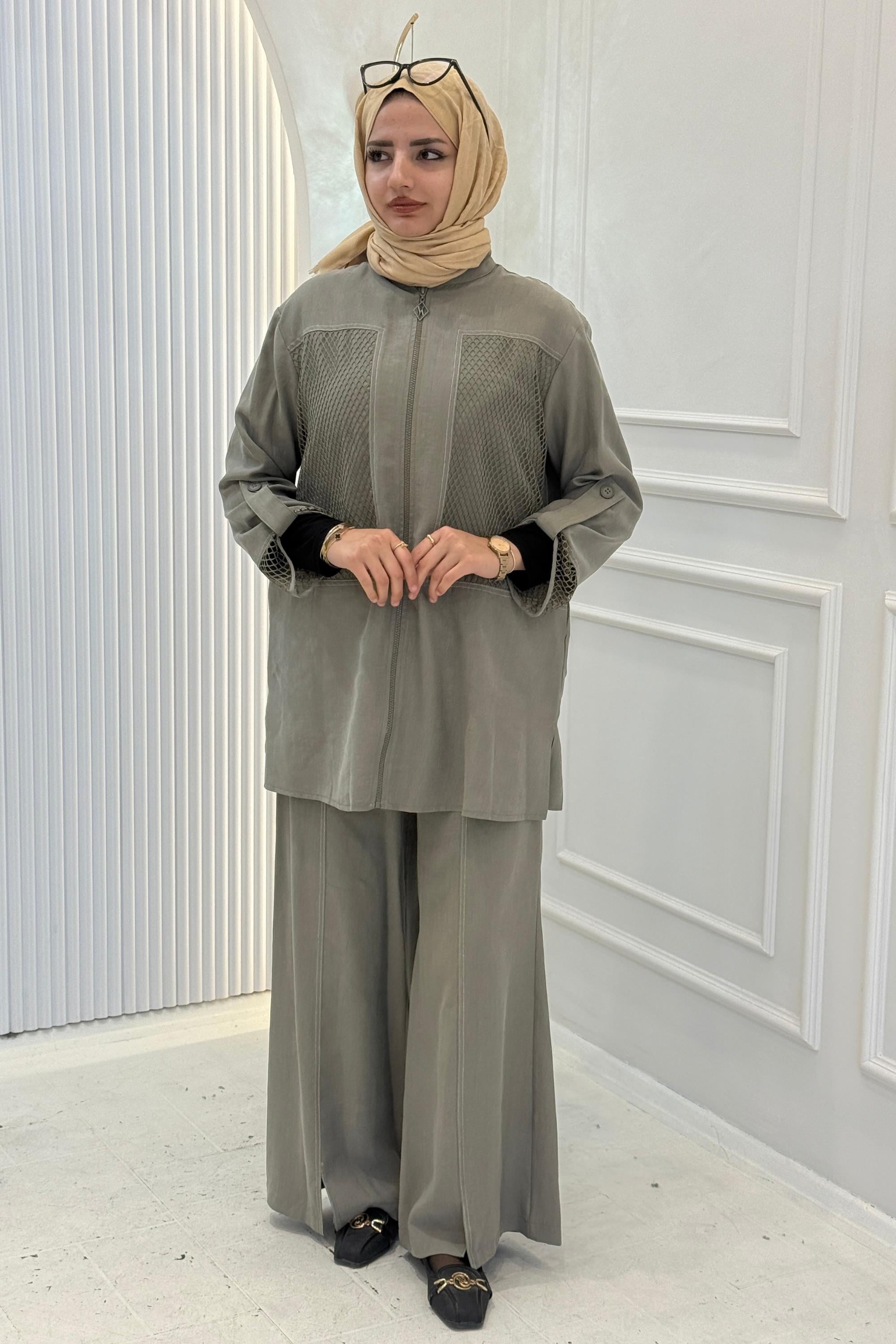 Armine Trend File Detaylı Pantolonlu Takım Haki OTW632
