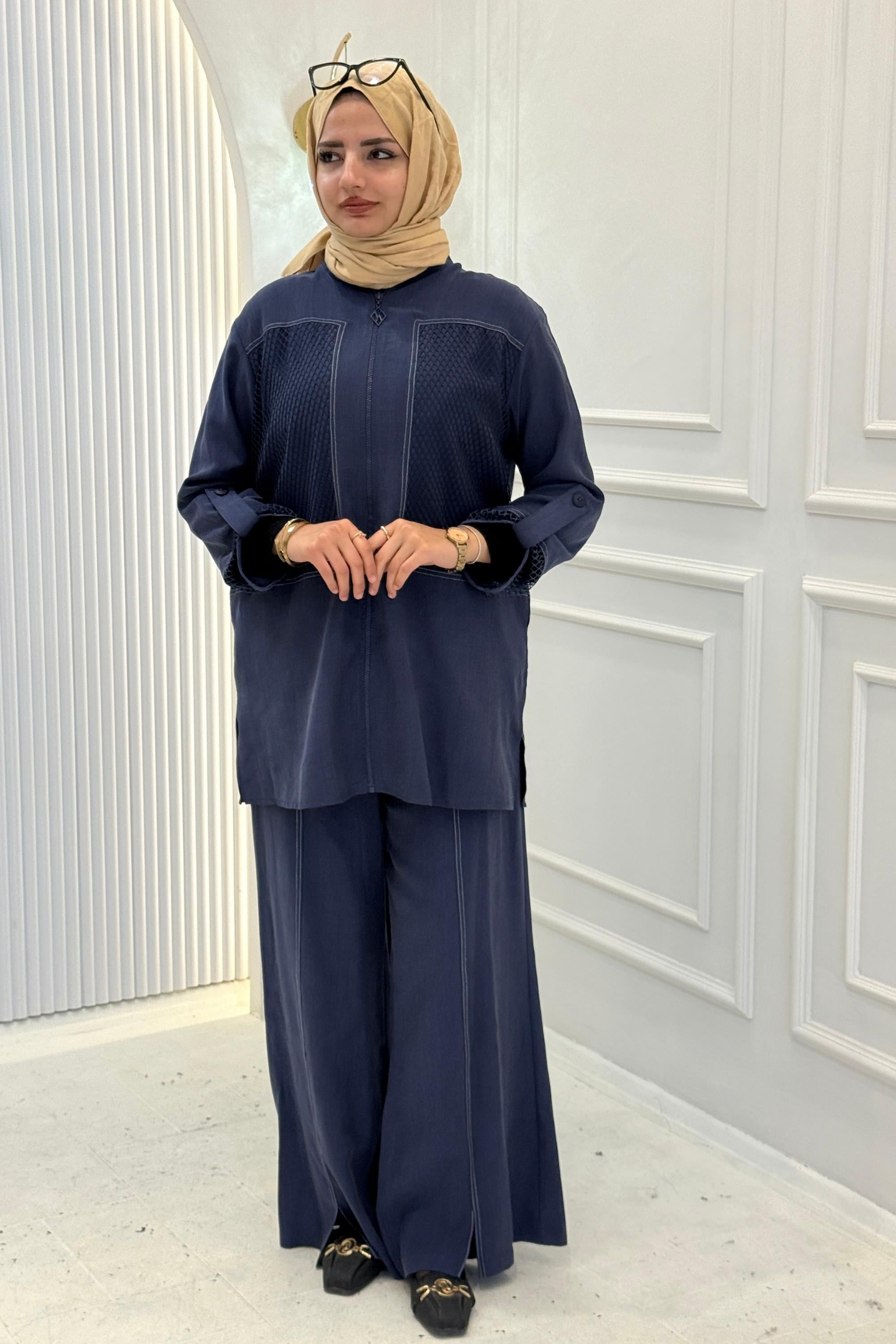Armine Trend File Detaylı Pantolonlu Takım İndigo OTW632