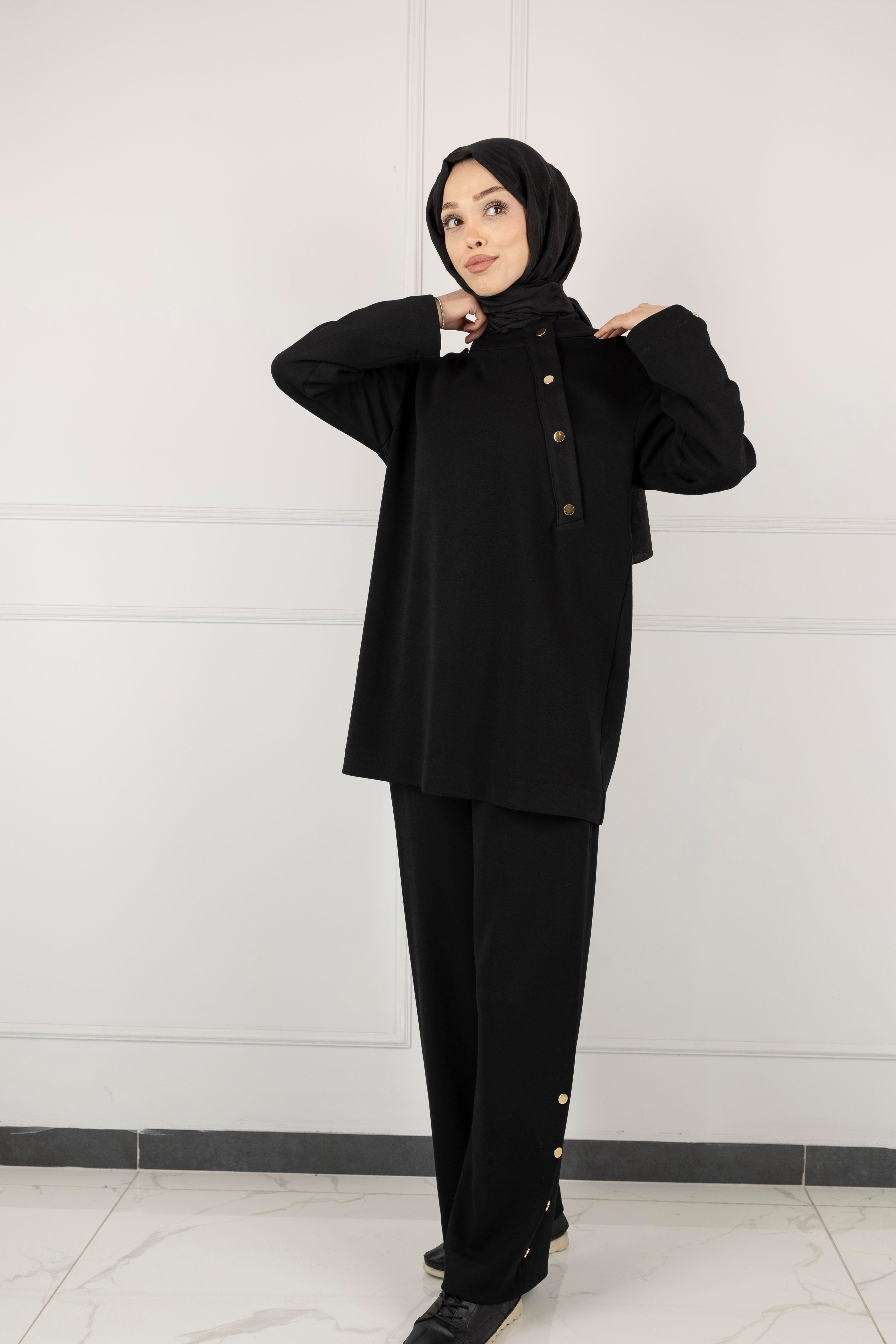 ARMİNE TREND PANTOLON TUNİK SPOR TAKIM Siyah OTW615