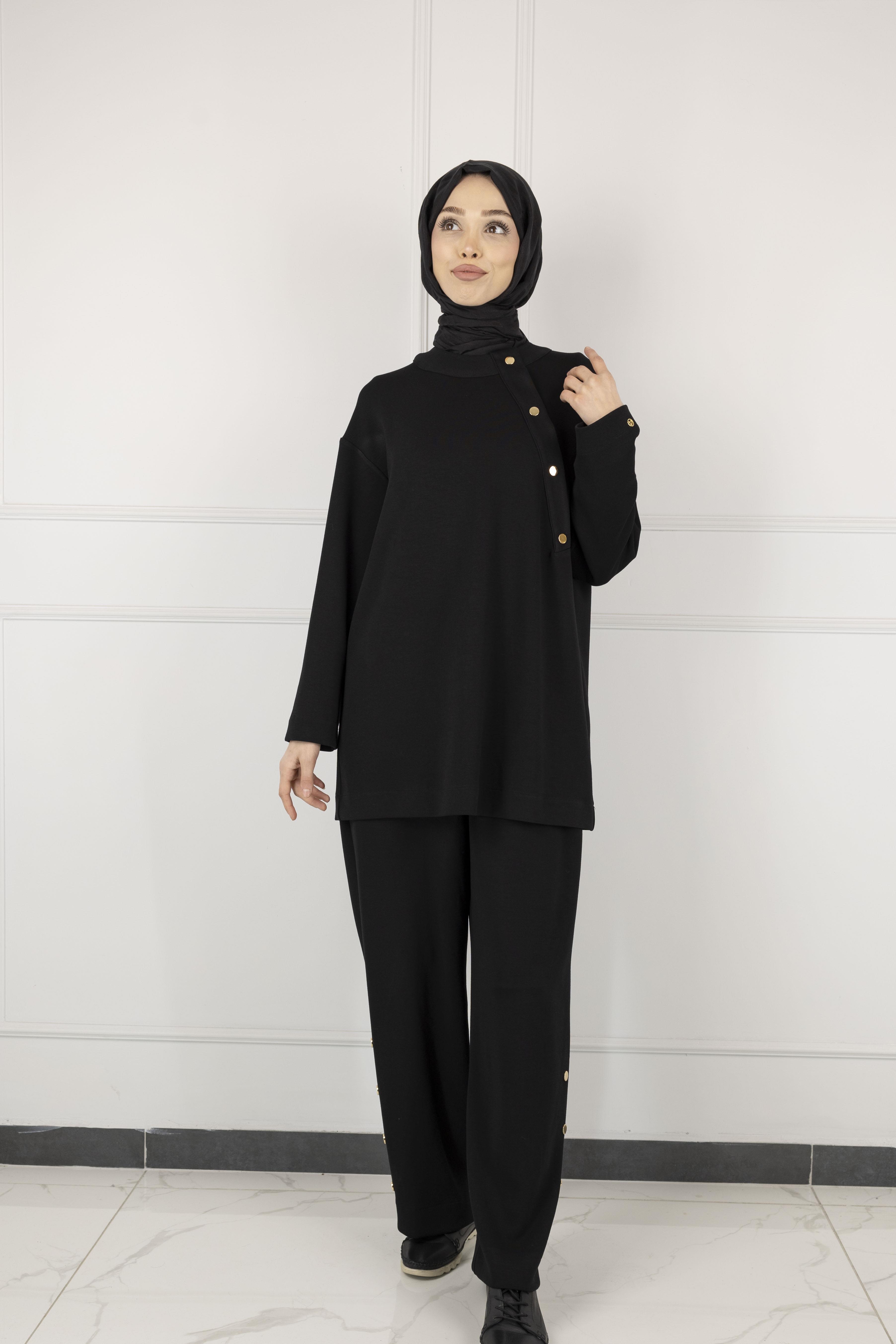 ARMİNE TREND PANTOLON TUNİK SPOR TAKIM Siyah OTW615
