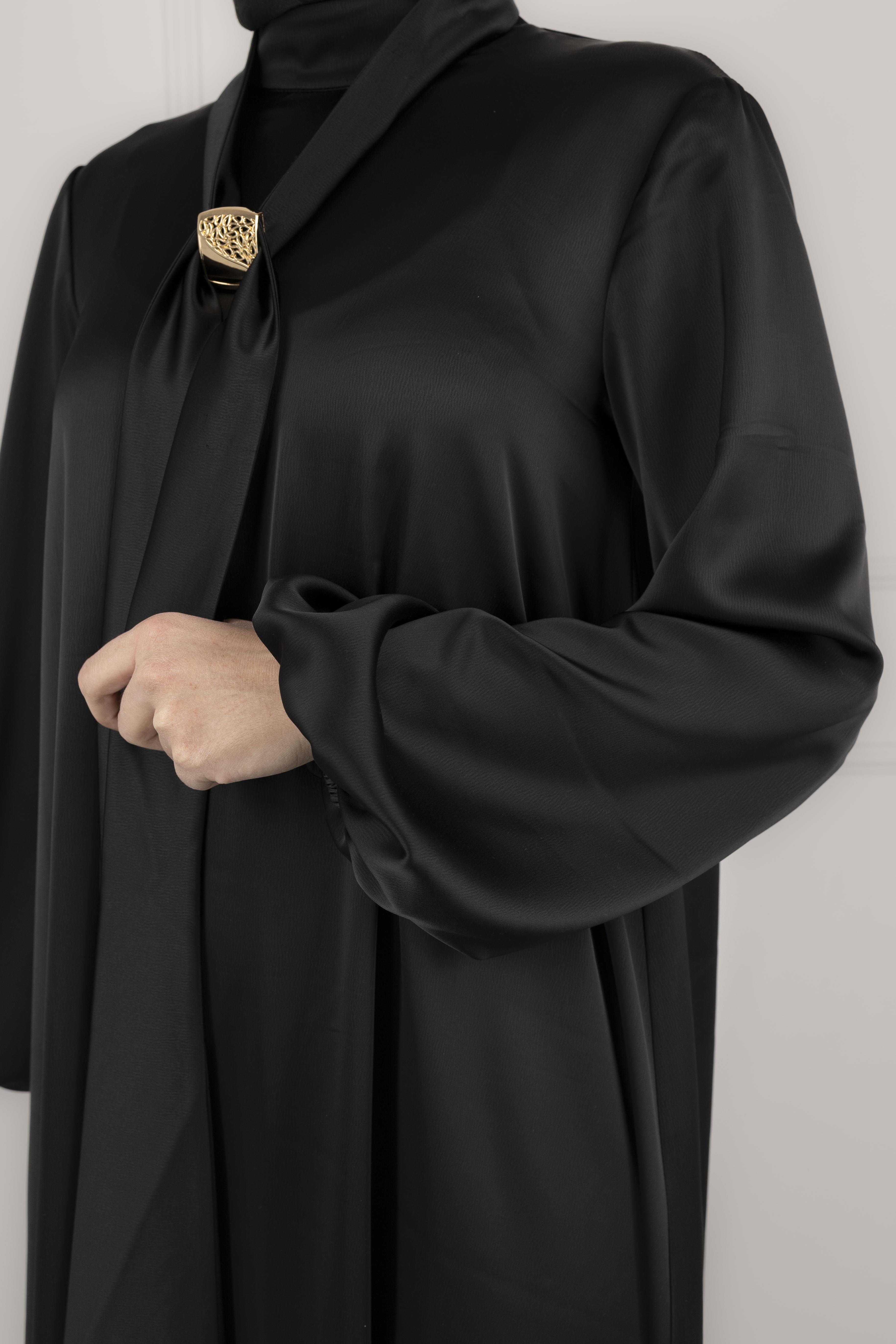 ARMİNE TREND SATEN ELBİSE Siyah OTW902