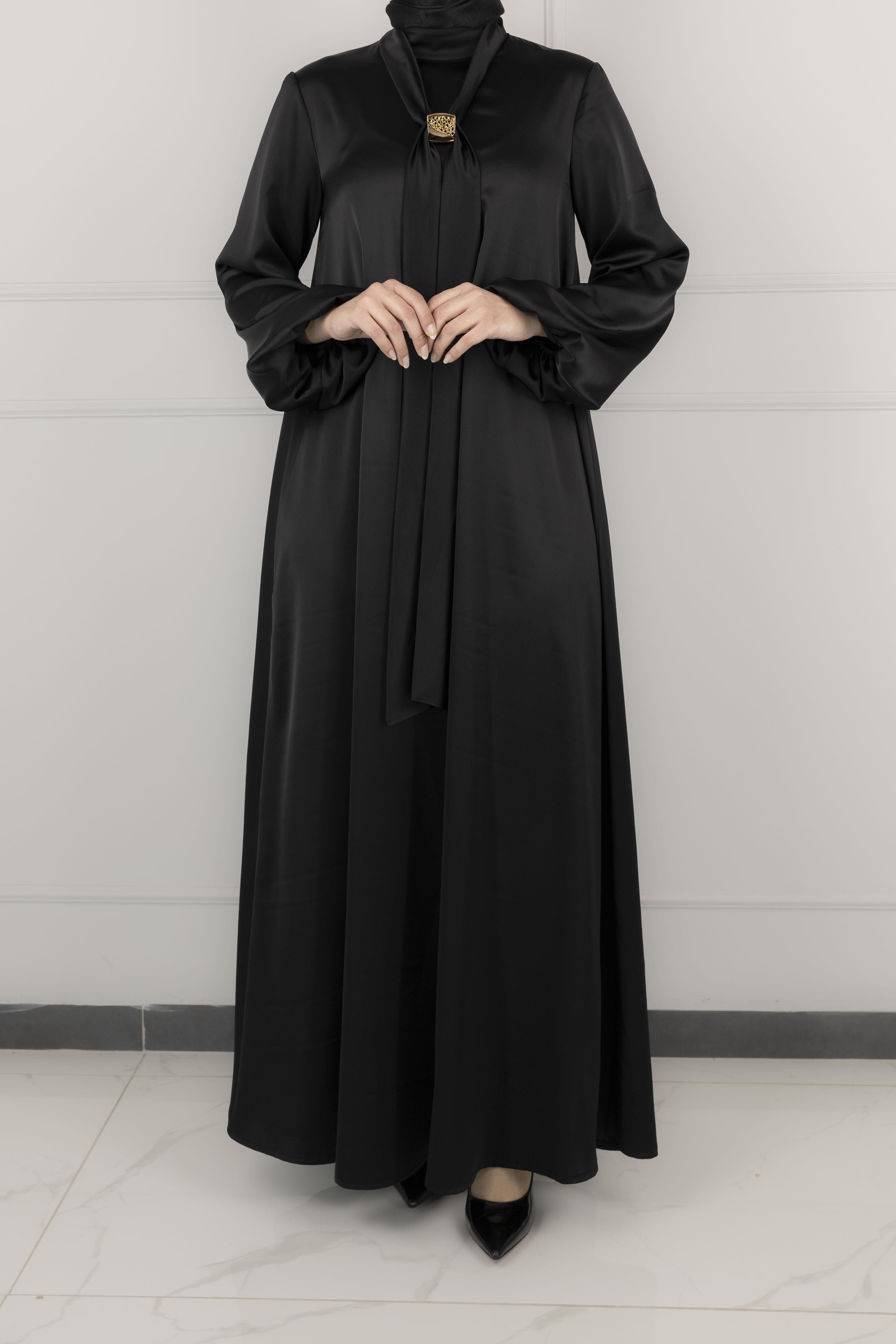 ARMİNE TREND SATEN ELBİSE Siyah OTW902