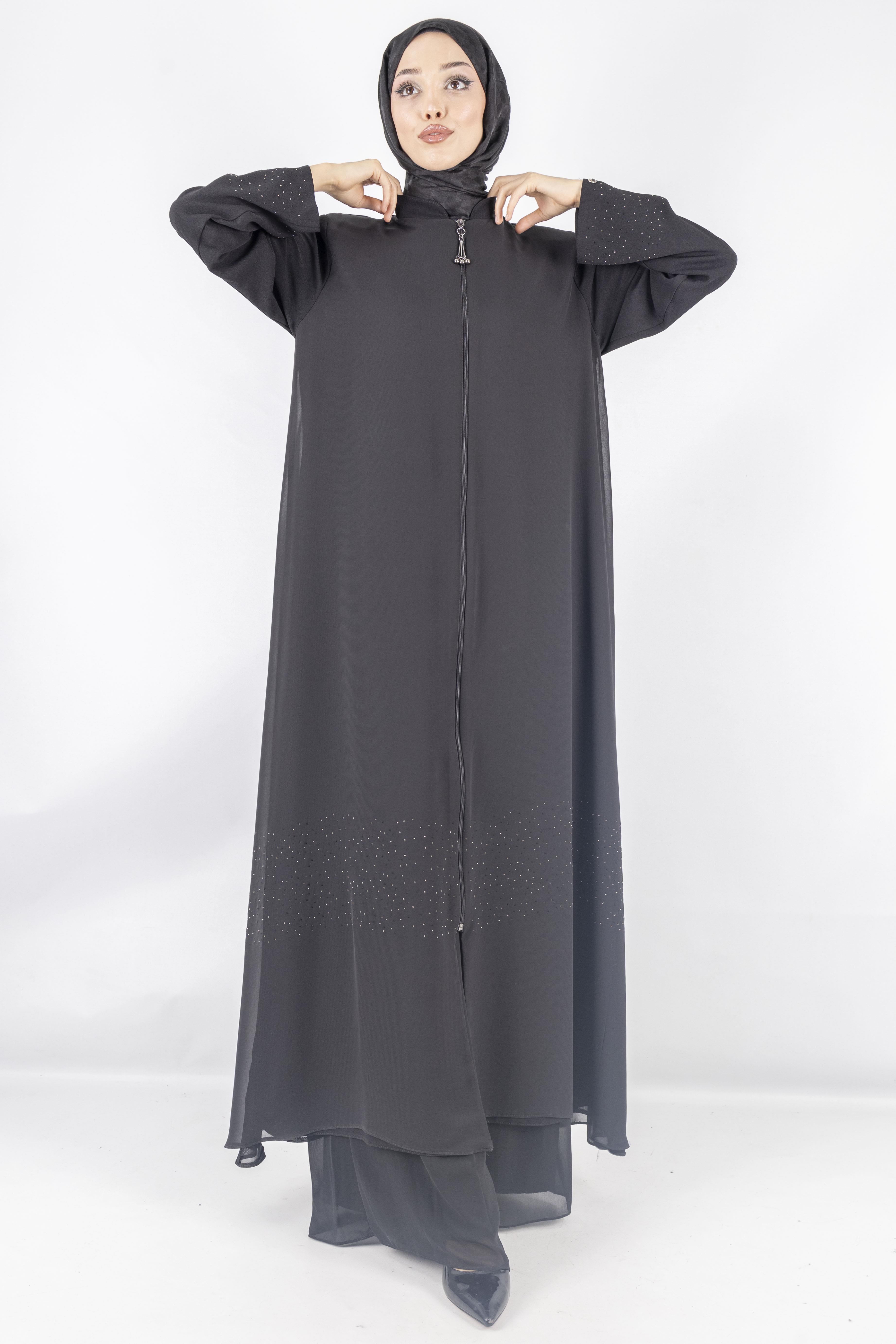 Armine Trend Taşlı Şifon Ferace Siyah OTW813