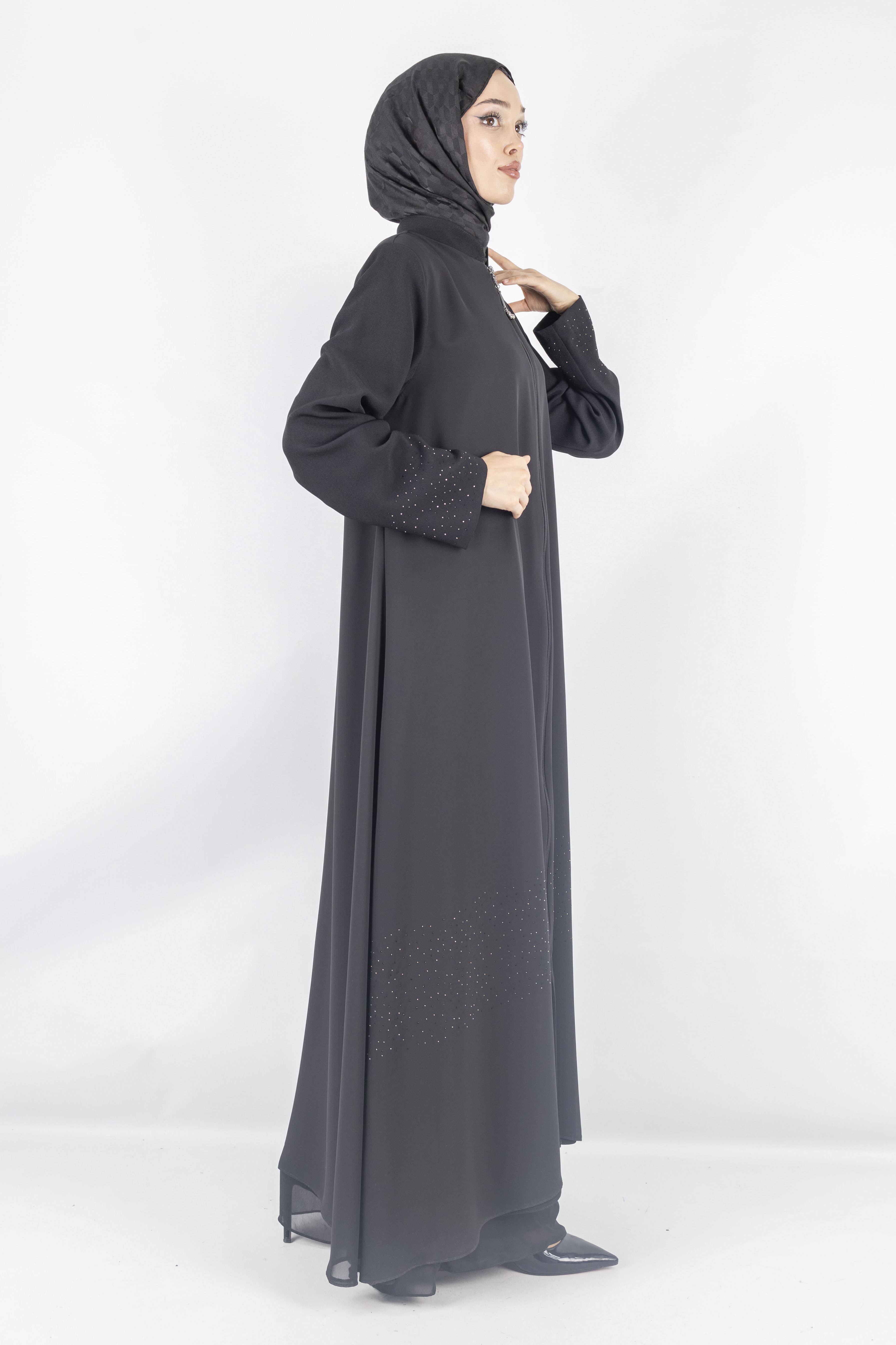 Armine Trend Taşlı Şifon Ferace Siyah OTW813
