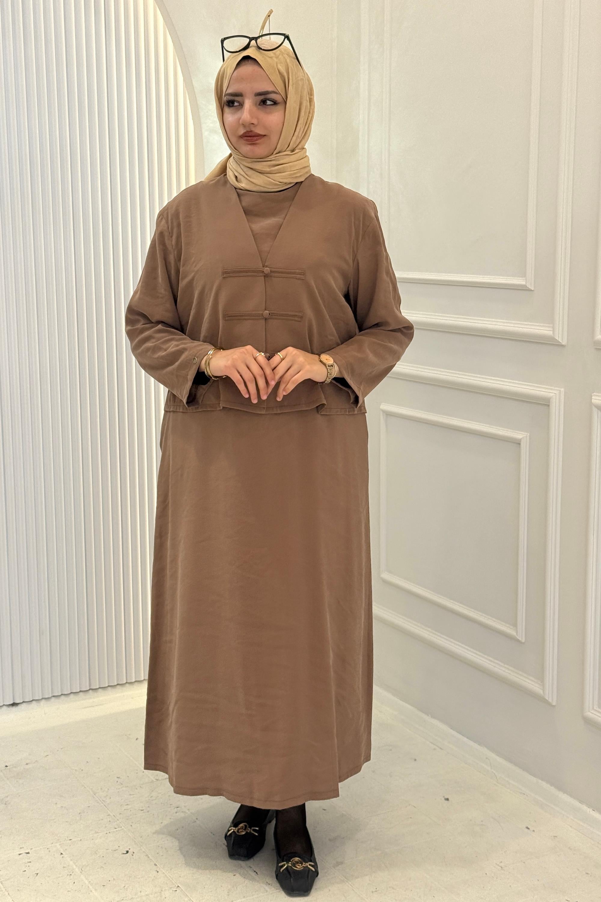 Armine Trend Tensel Elbise Takım Taba OTW609