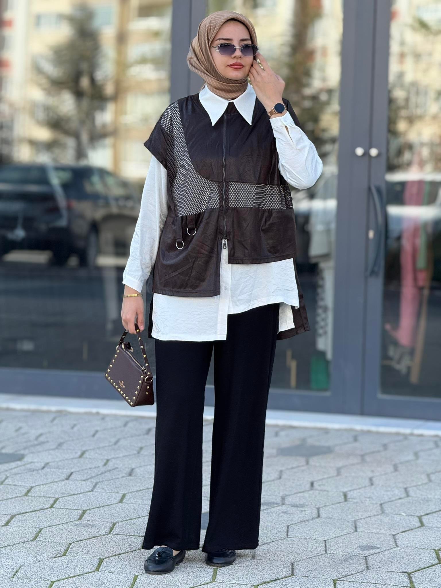 Asimetrik File Detaylı İkili Takım Kahve OTW45825