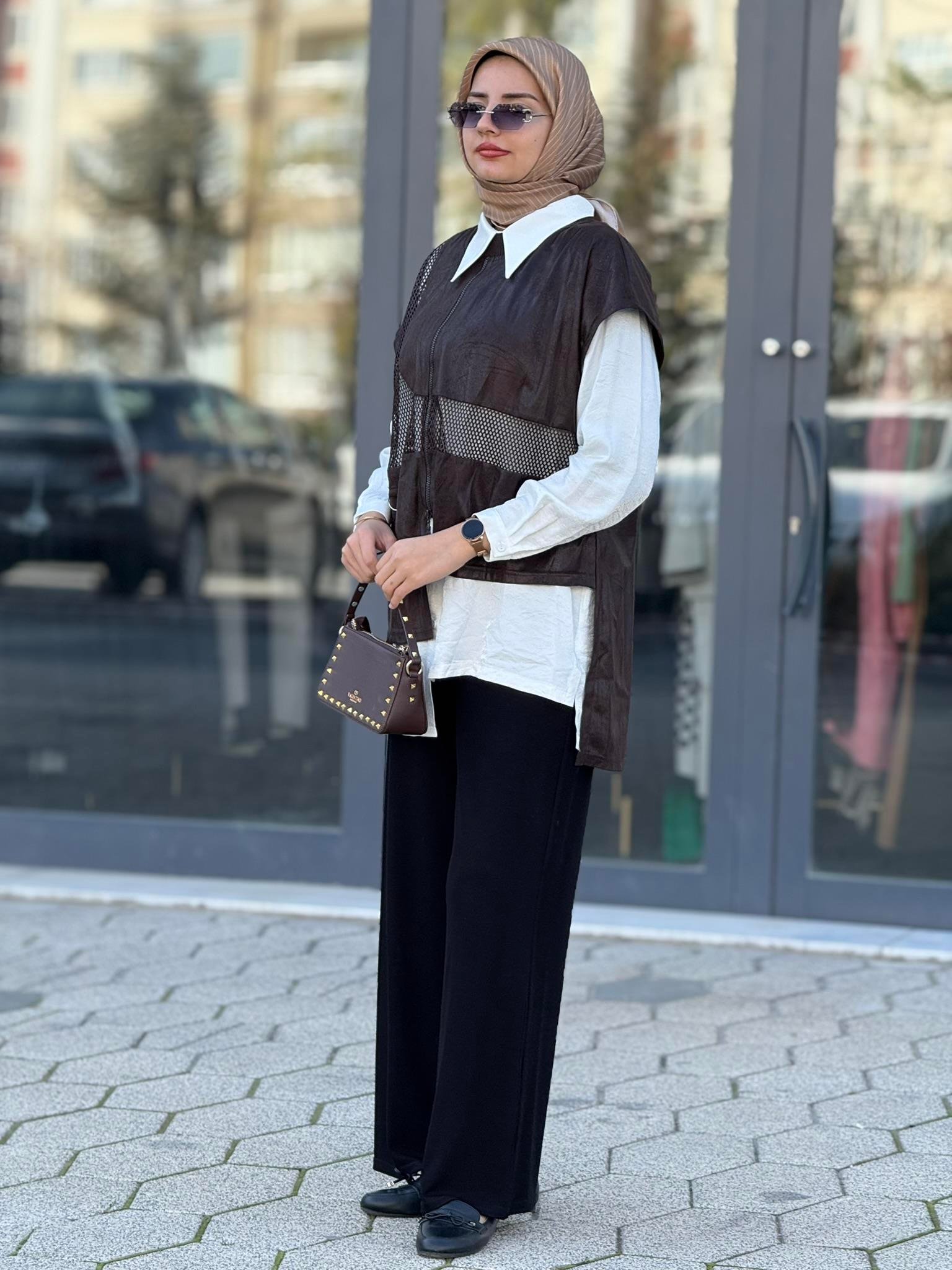 Asimetrik File Detaylı İkili Takım Kahve OTW45825