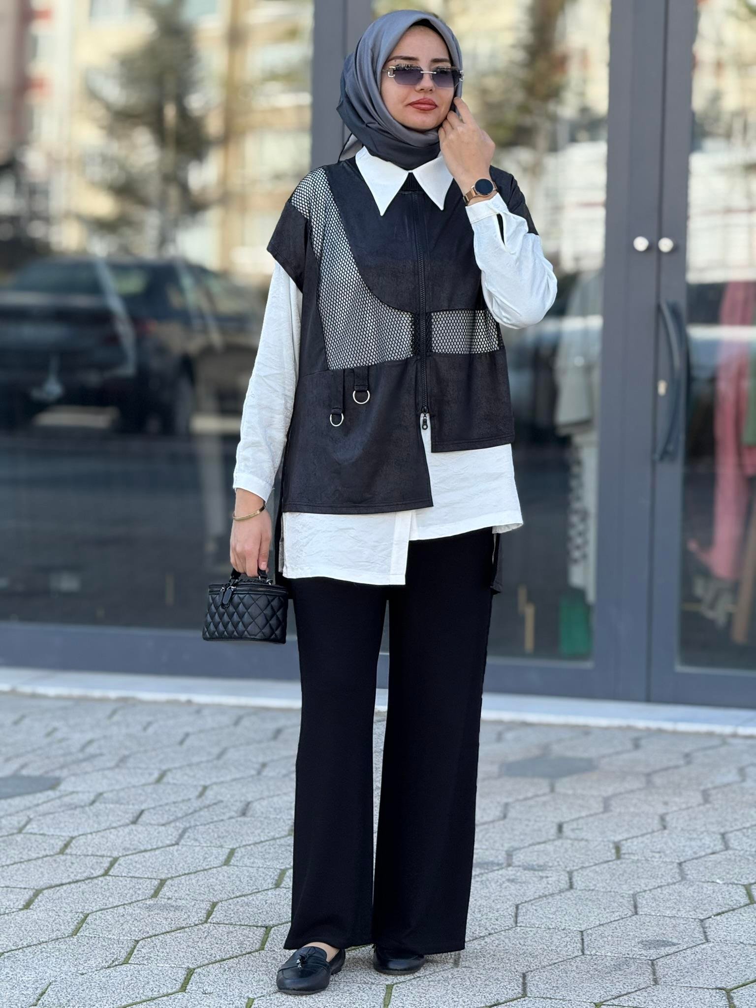 Asimetrik File Detaylı İkili Takım Siyah OTW45825