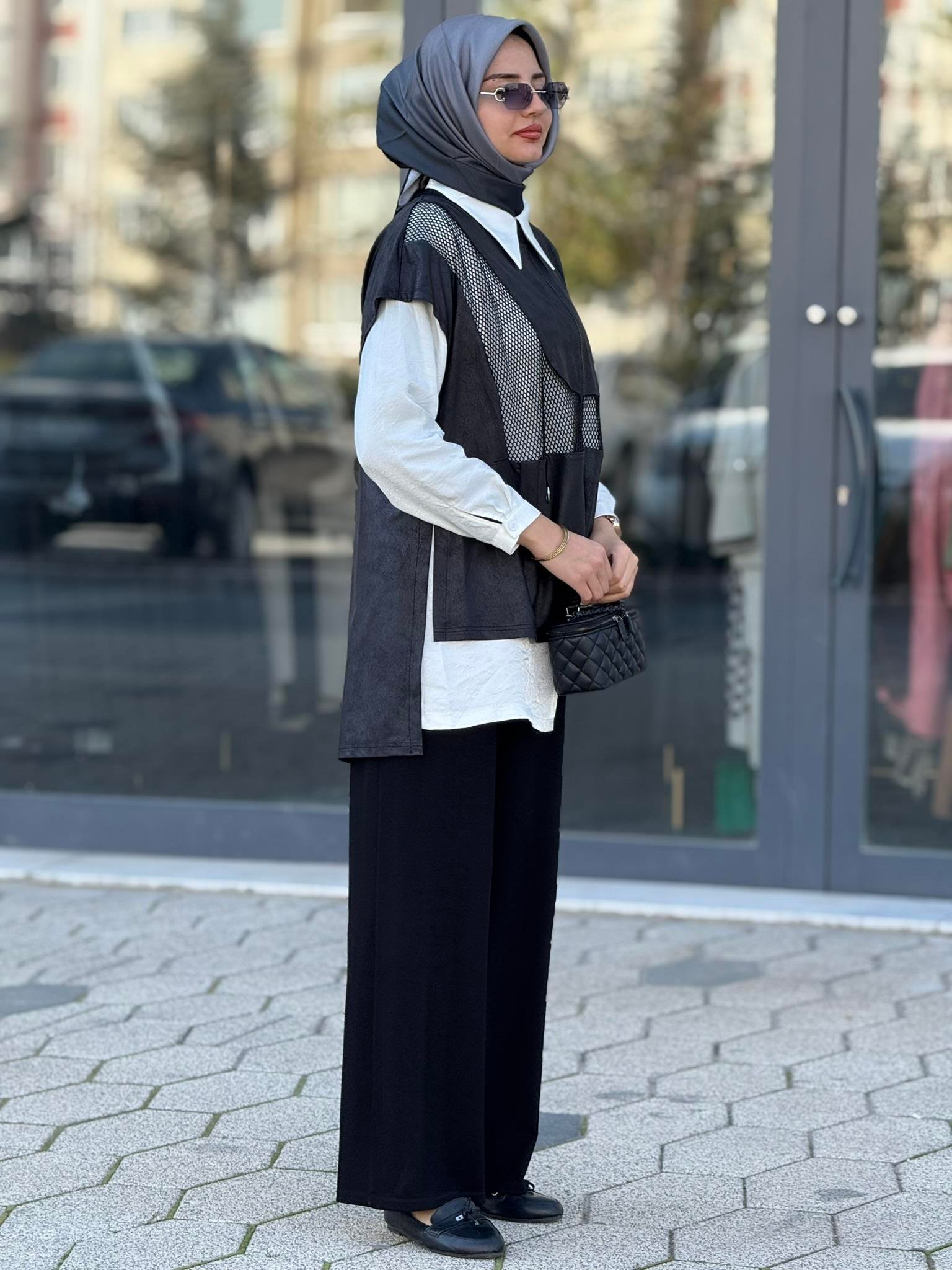 Asimetrik File Detaylı İkili Takım Siyah OTW45825