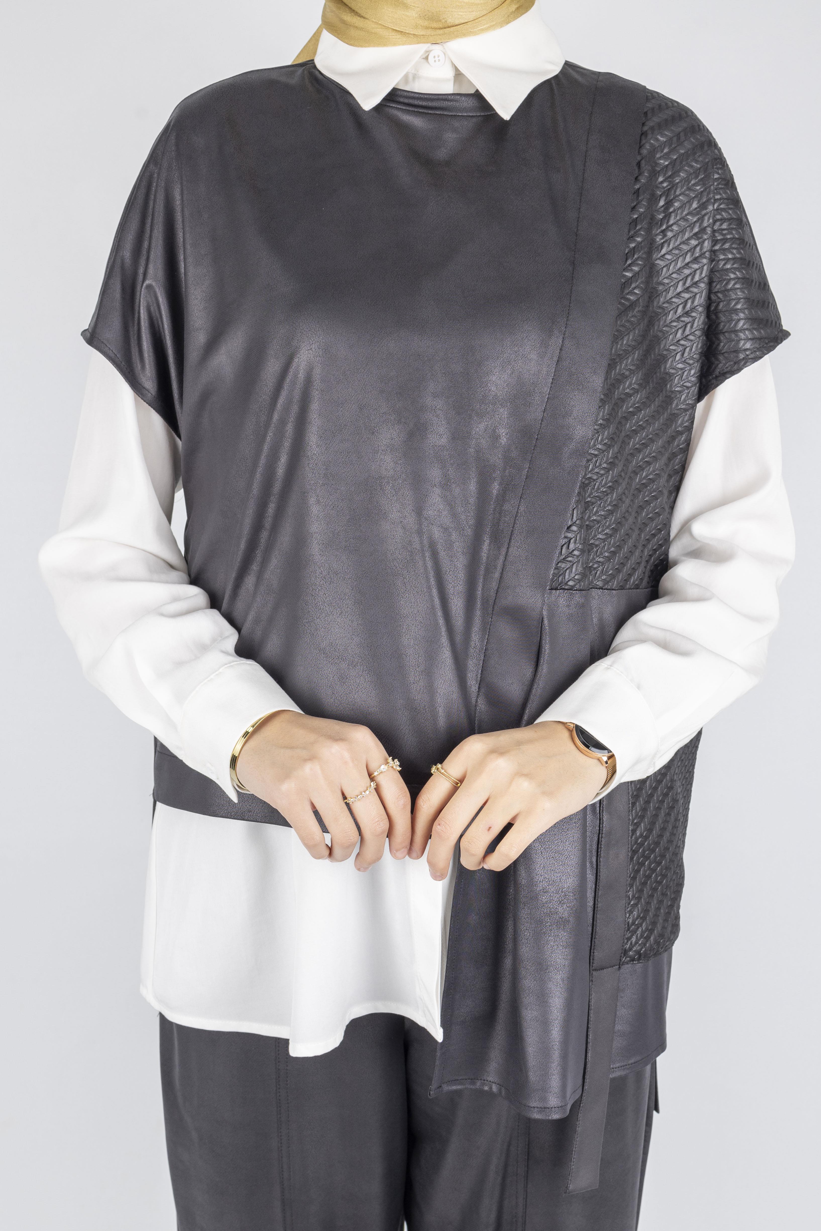 Asimetrik Kesim Deri Üçlü Takım Siyah OTW25630