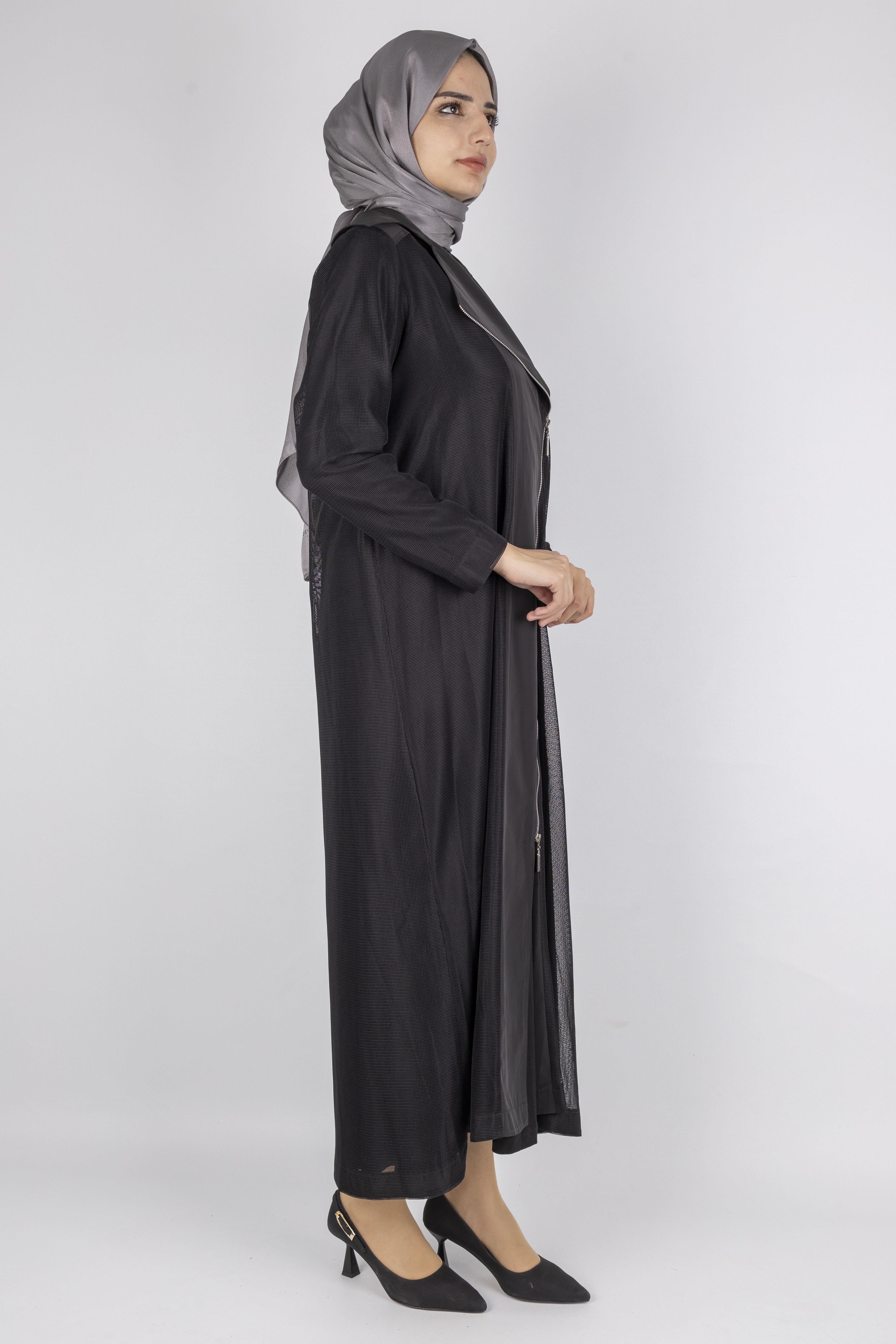 Asimetrik Sandy Kumaş Elbise Ve File Kap İkili Takım Siyah OTW25627