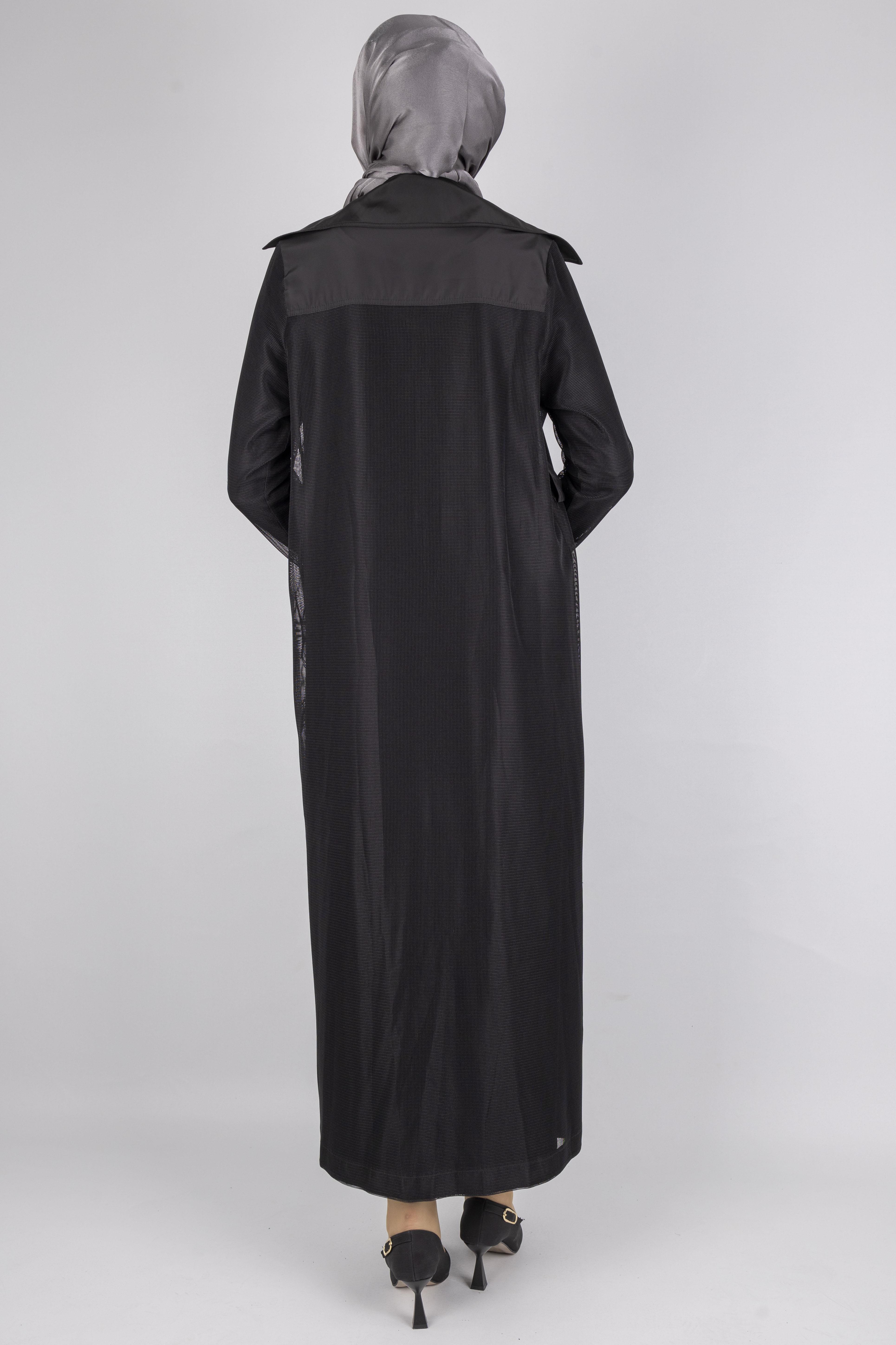 Asimetrik Sandy Kumaş Elbise Ve File Kap İkili Takım Siyah OTW25627