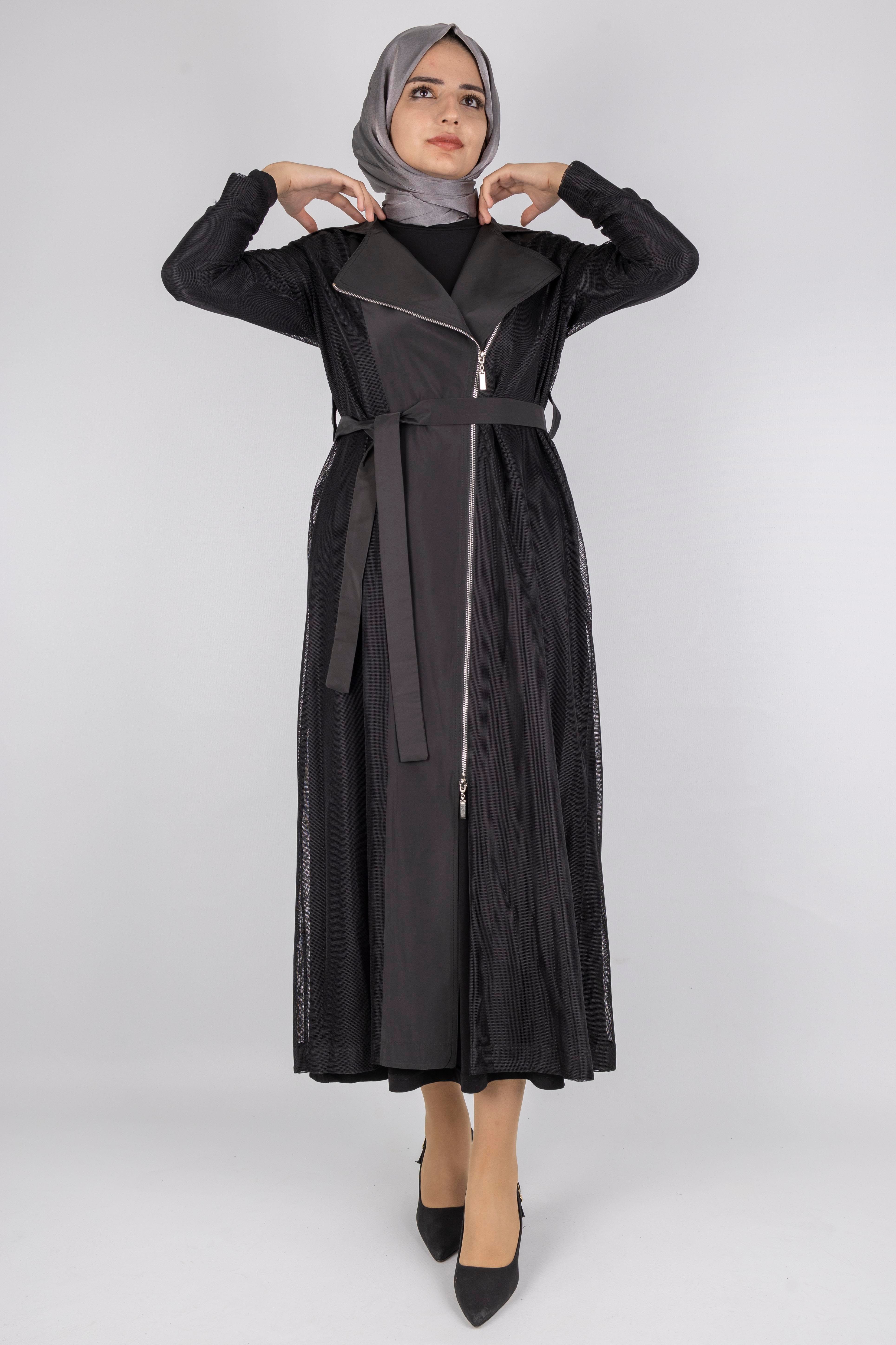 Asimetrik Sandy Kumaş Elbise Ve File Kap İkili Takım Siyah OTW25627