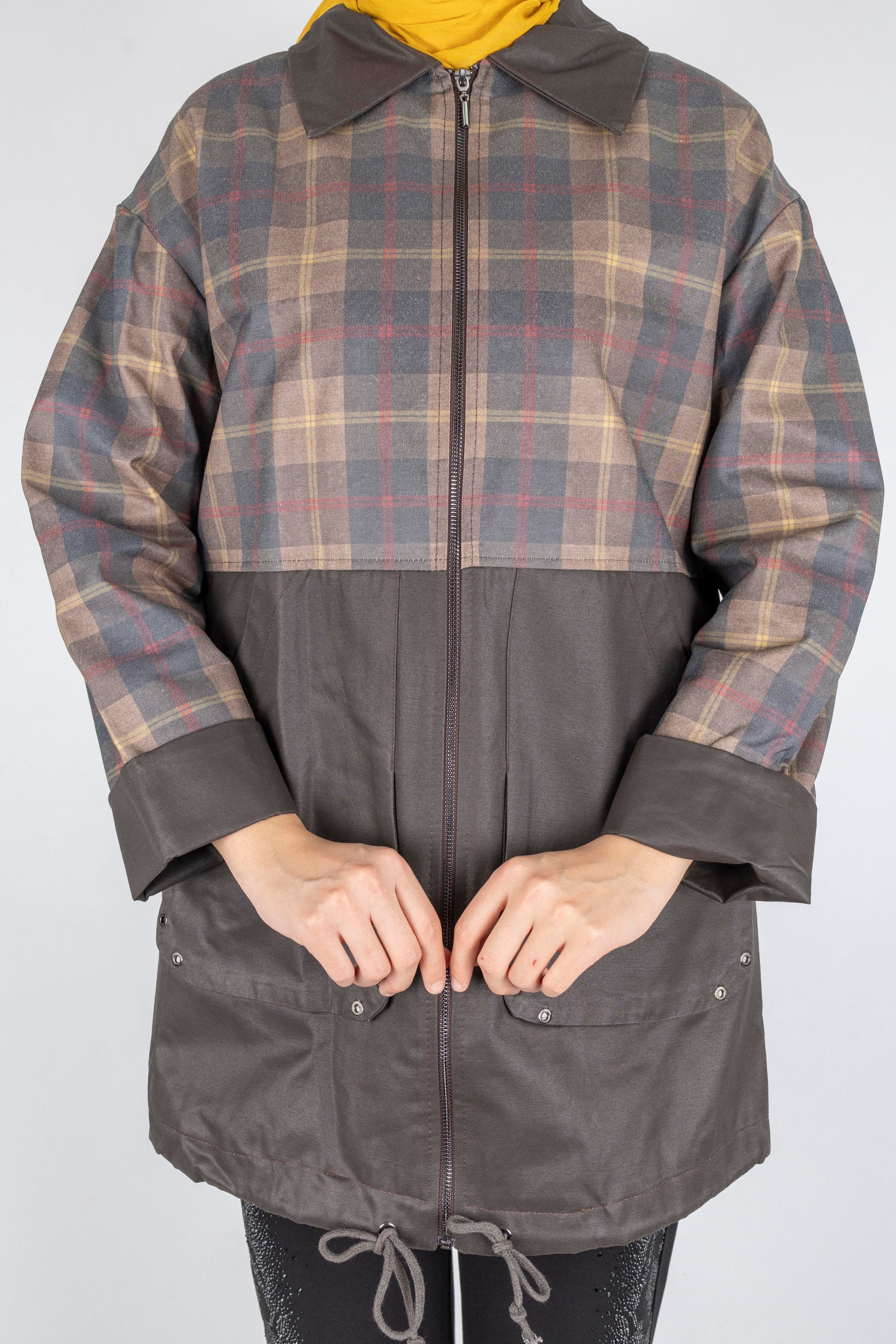 Astarlı Ekose Desenli Spor Ceket Kahve OTW9282