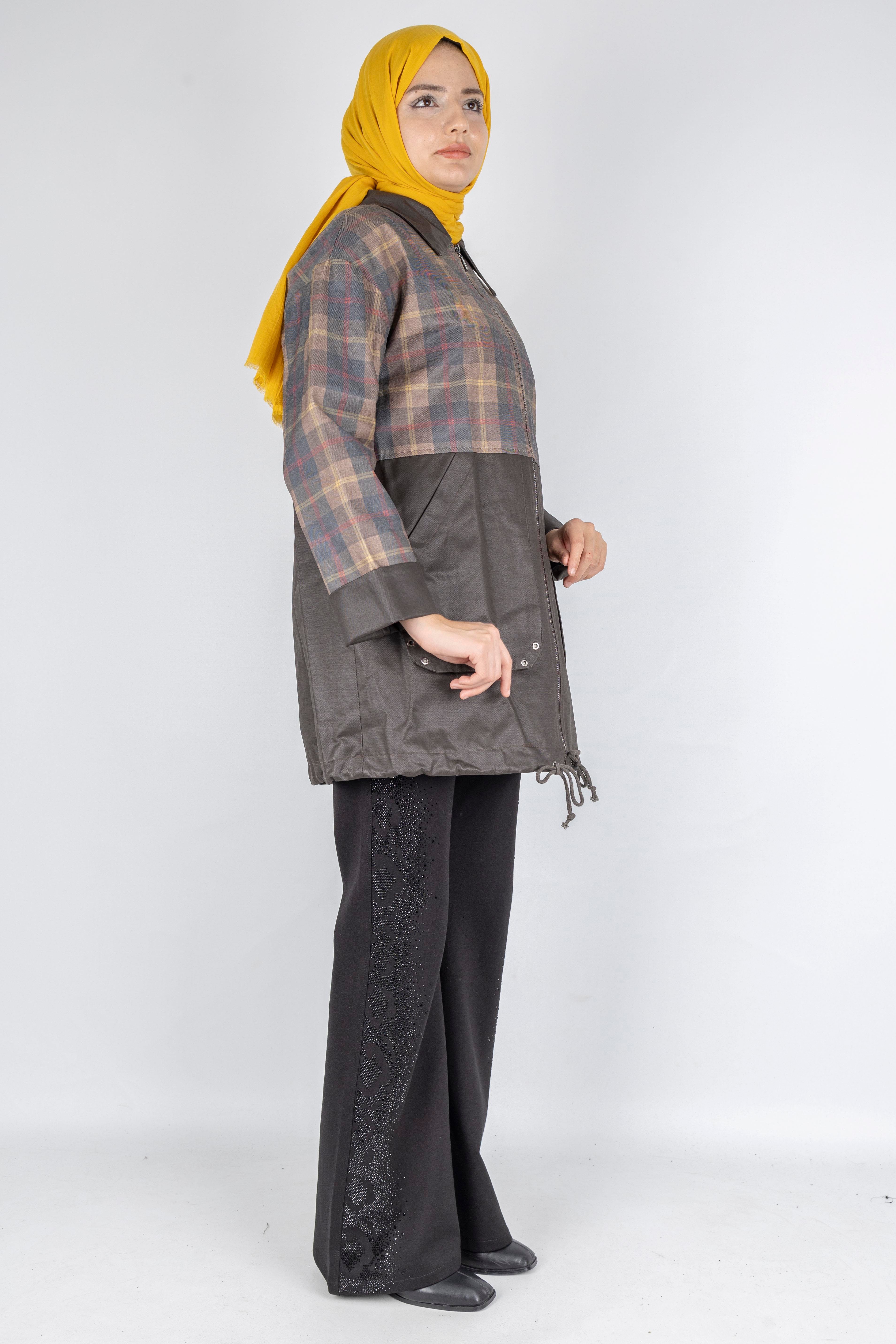 Astarlı Ekose Desenli Spor Ceket Kahve OTW9282