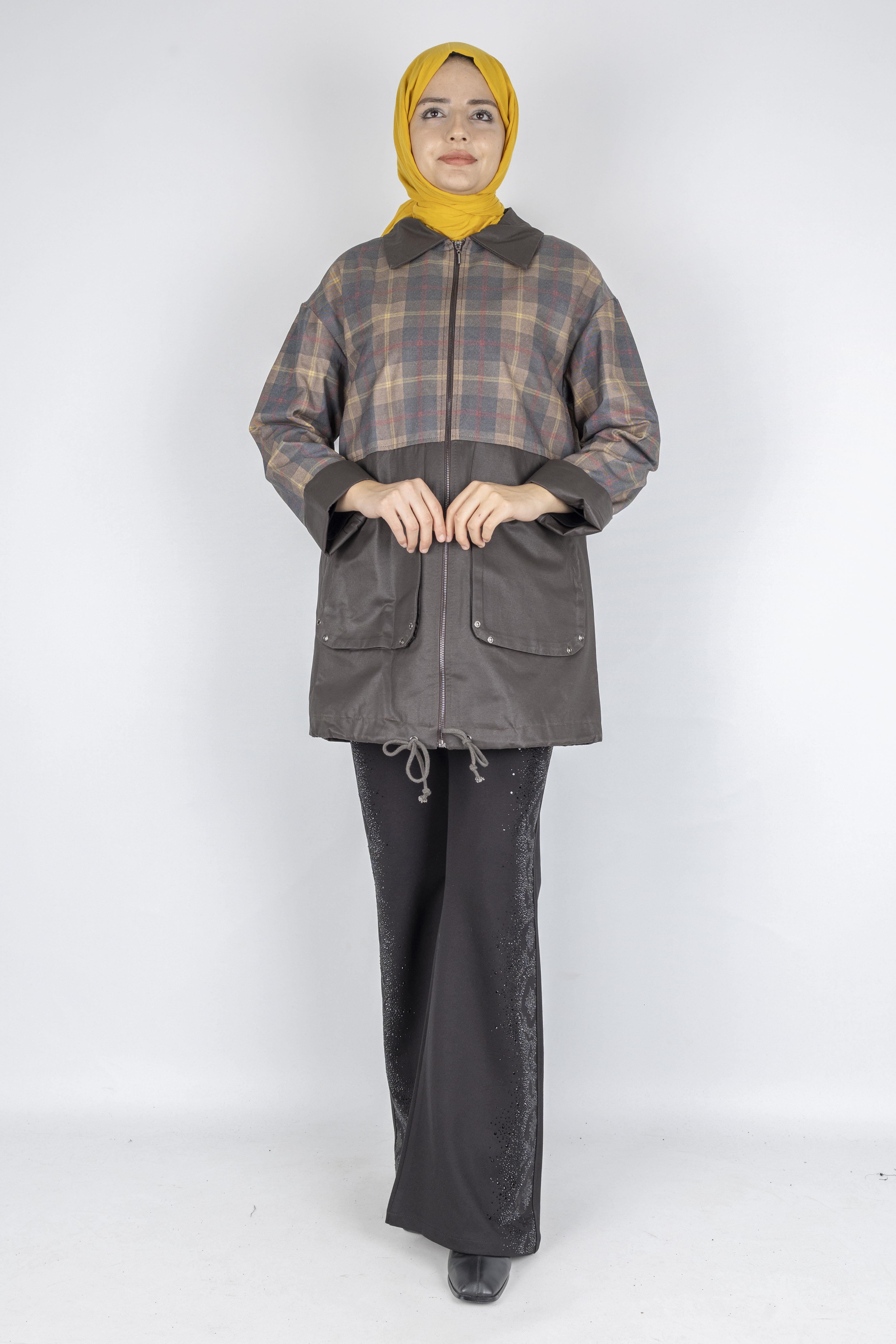 Astarlı Ekose Desenli Spor Ceket Kahve OTW9282