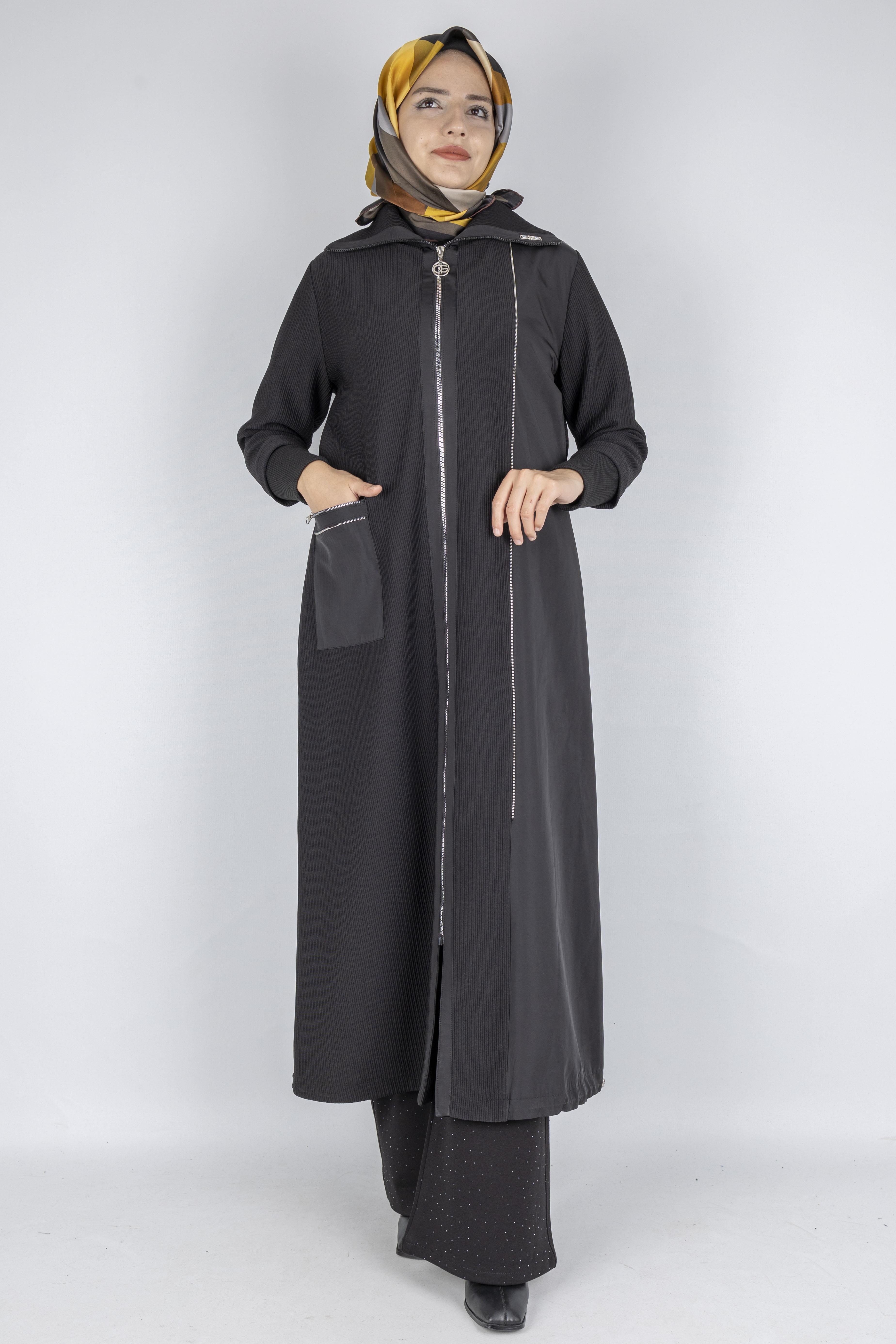 Astarlı Paraşüt Detaylı Tesettür Kap Siyah OTW1582