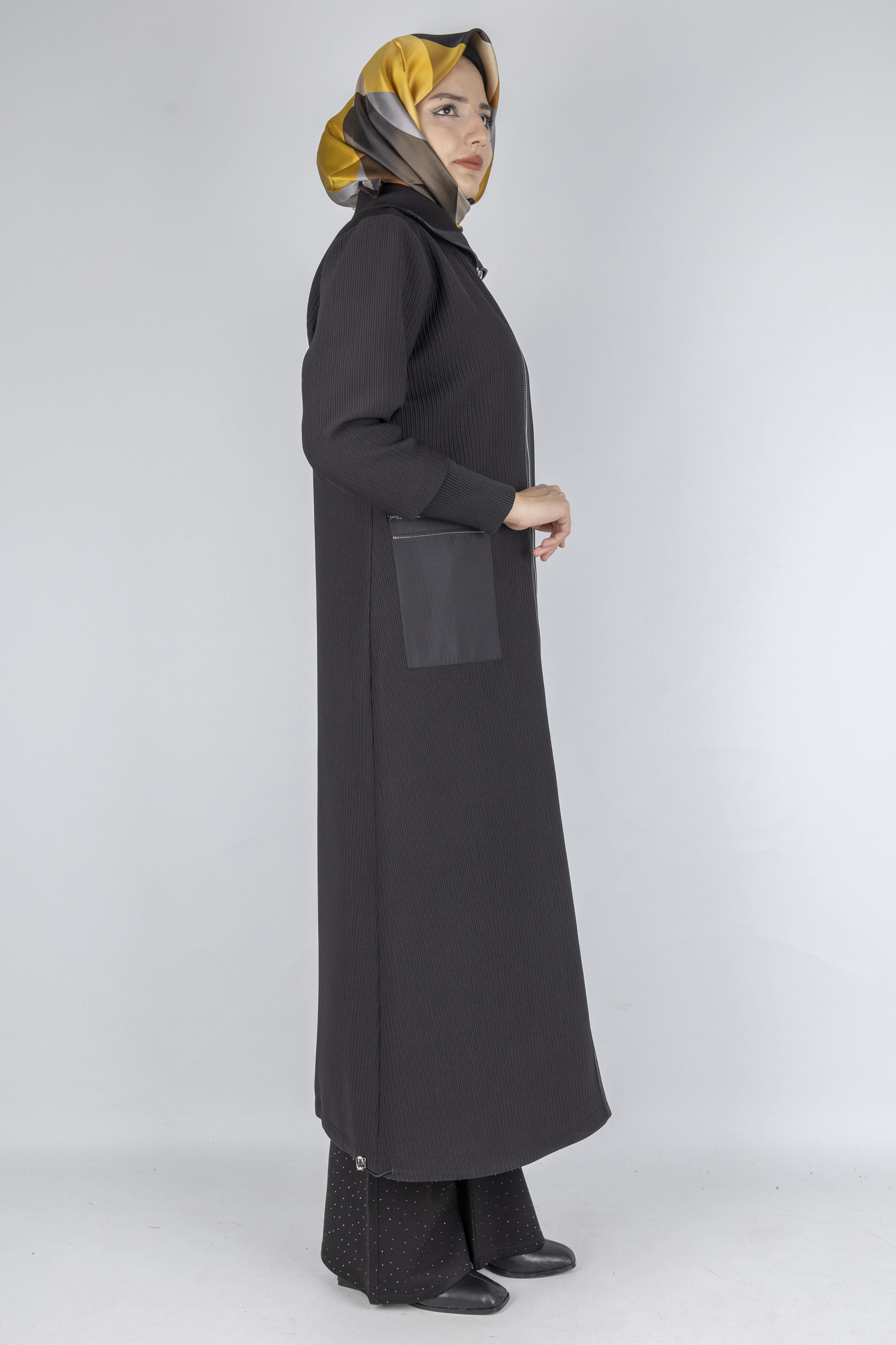 Astarlı Paraşüt Detaylı Tesettür Kap Siyah OTW1582