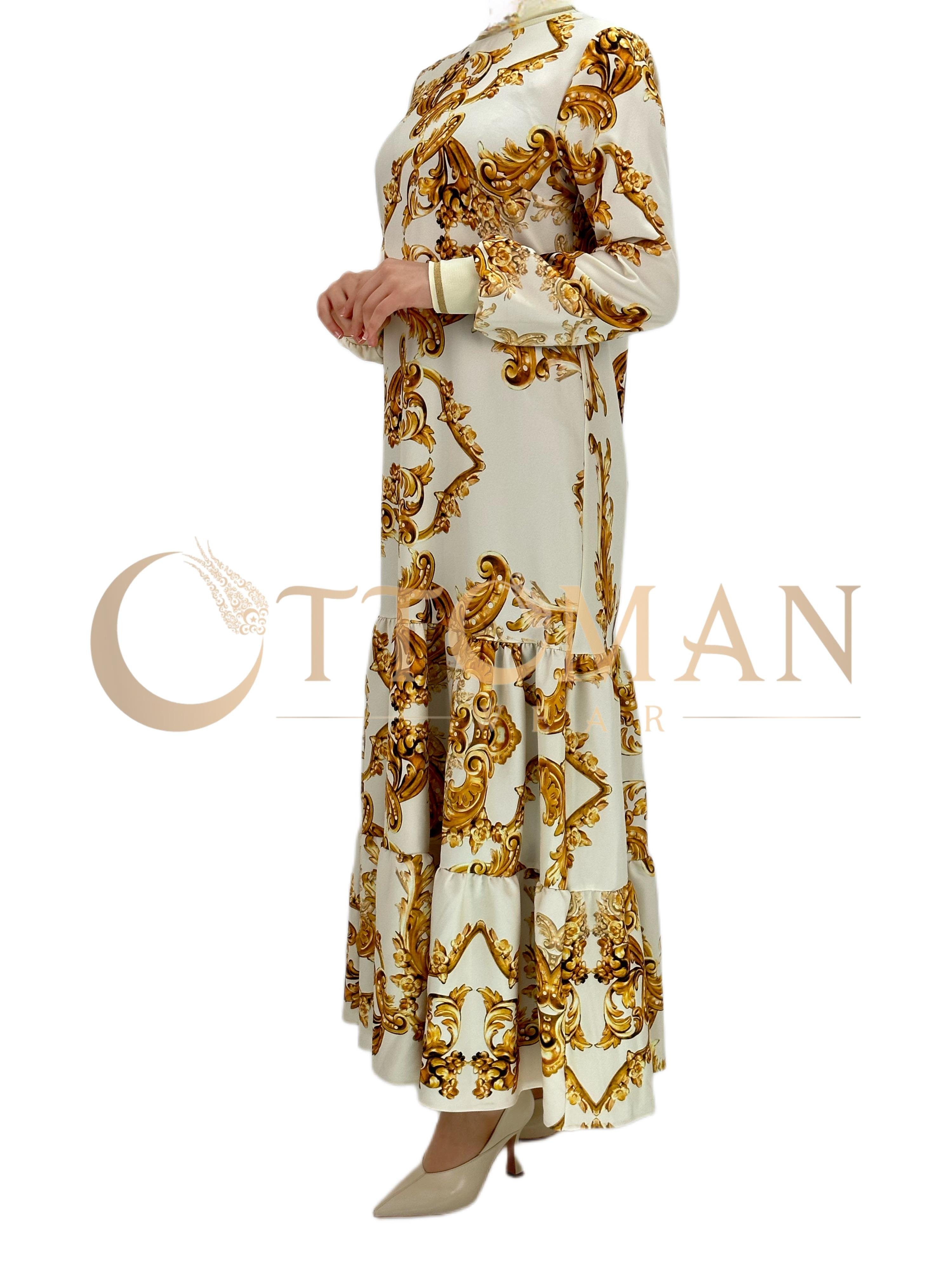 Barok Desen Elbise Ekru OTW3201