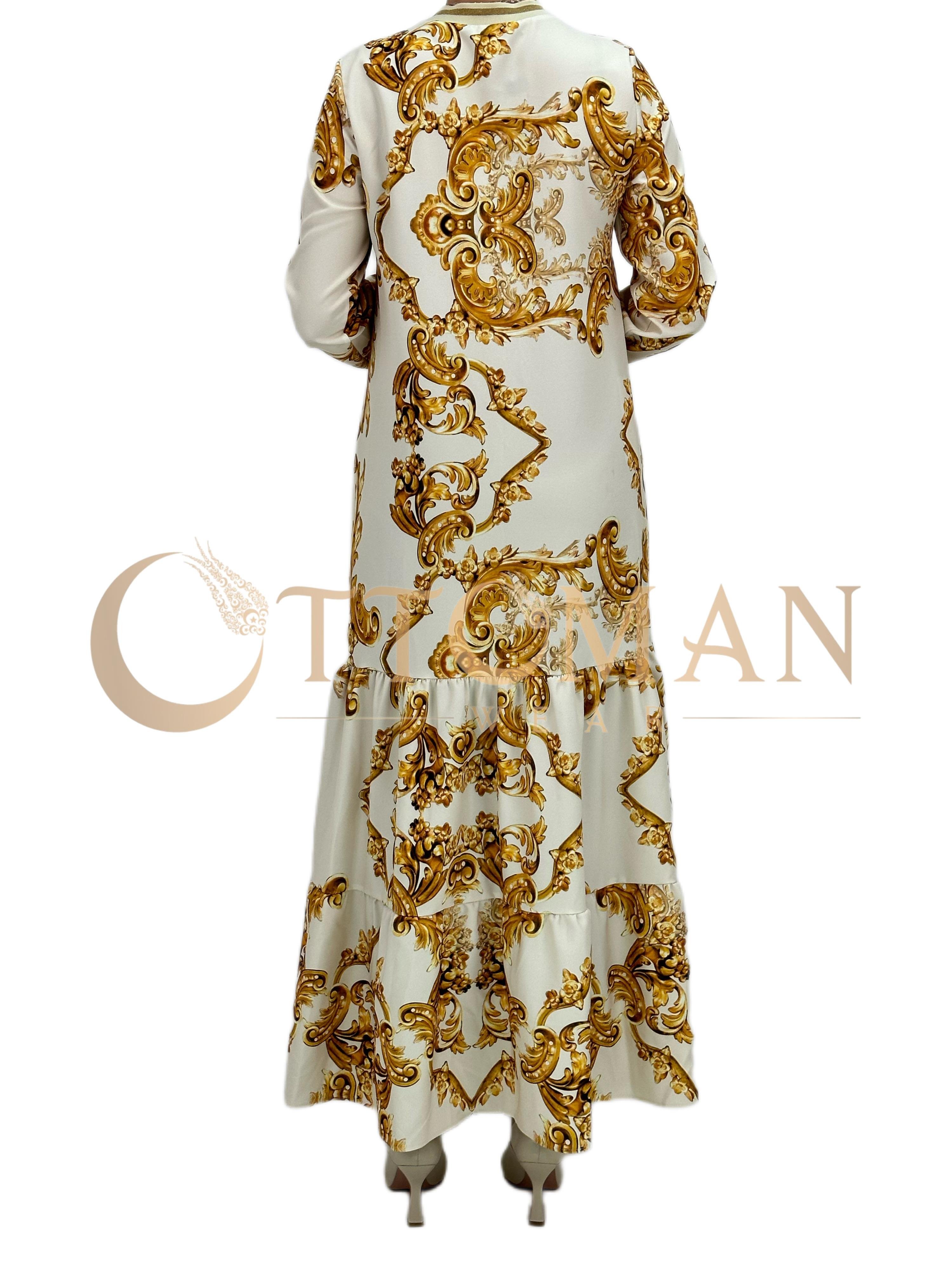 Barok Desen Elbise Ekru OTW3201