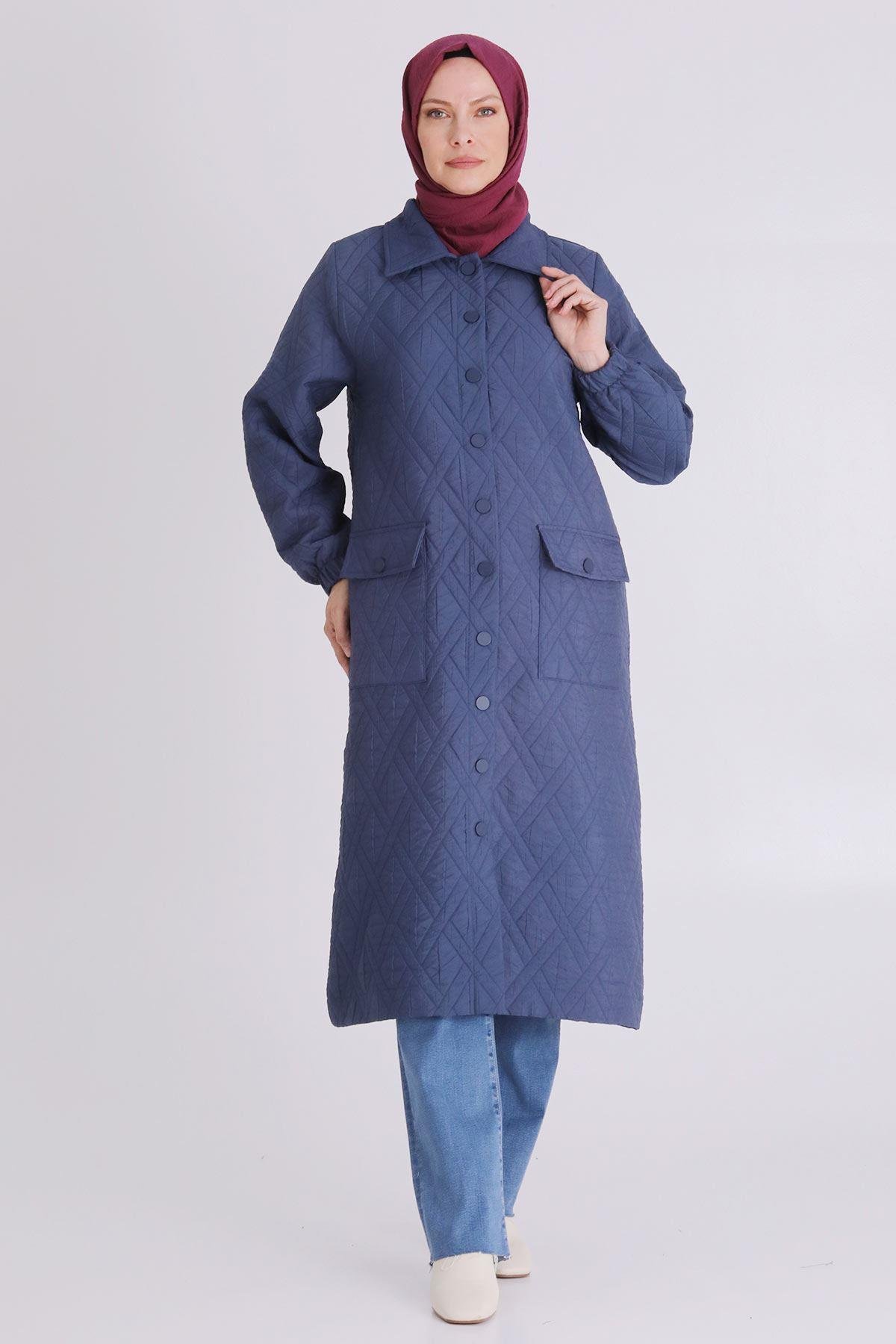 Behrem Baklava Desenli Kapitone Büyük Beden Kapitone Kap İndigo OTW2549